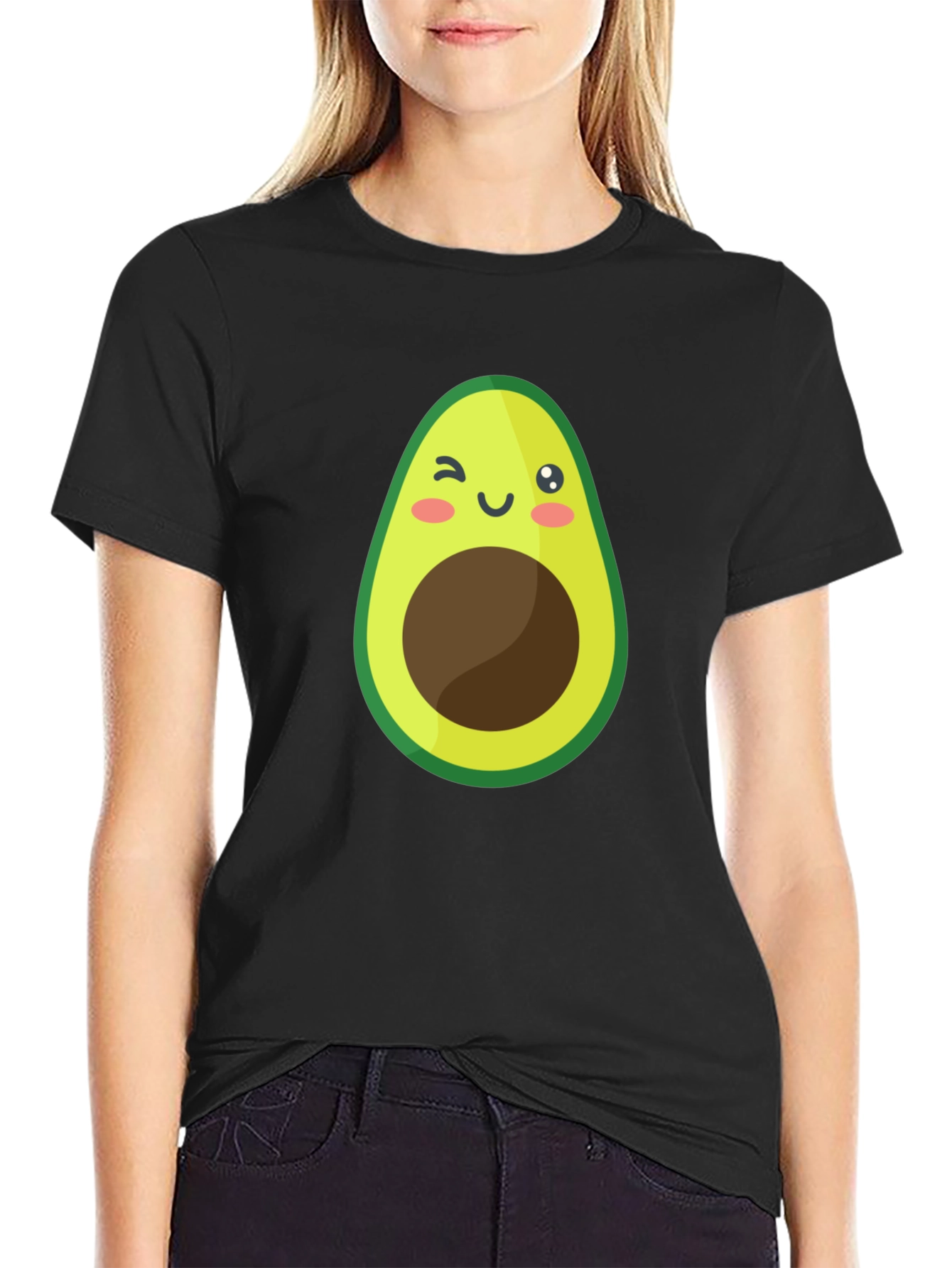 Black Cute Avocado Graphic Black T-Shirt view 2