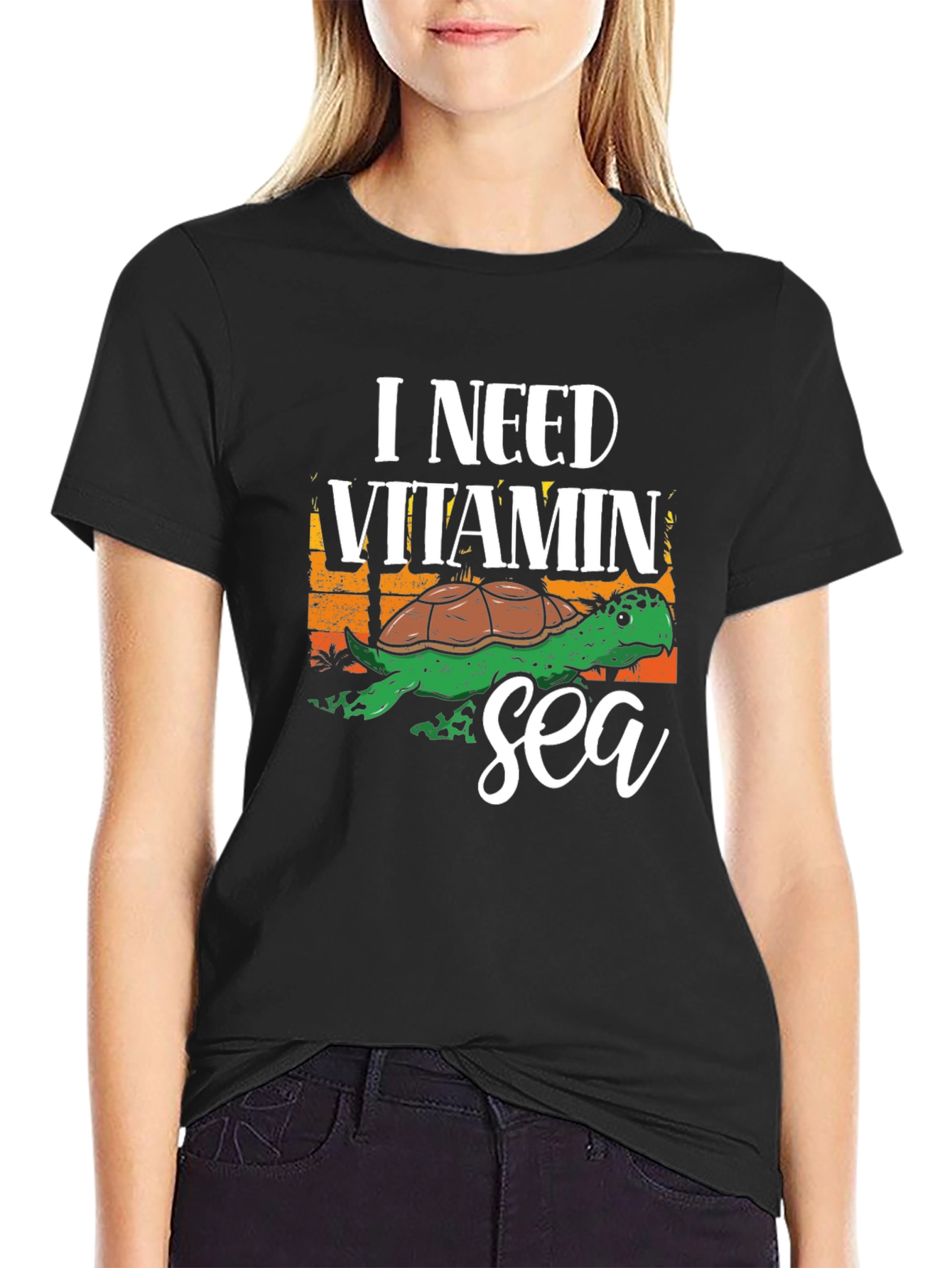 Black I Need Vitamin Sea Turtle Graphic T-Shirt view 2