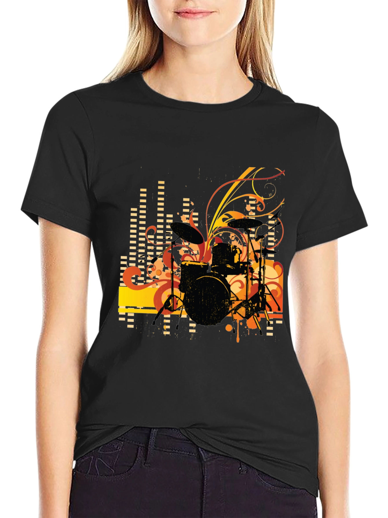 Black Drum Set Graphic T-Shirt - Black view 2