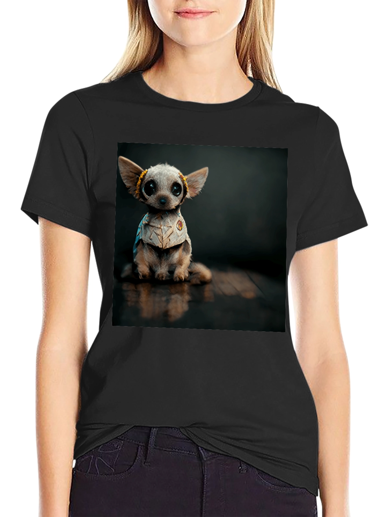 Black Cute Chihuahua Dog T-Shirt view 2