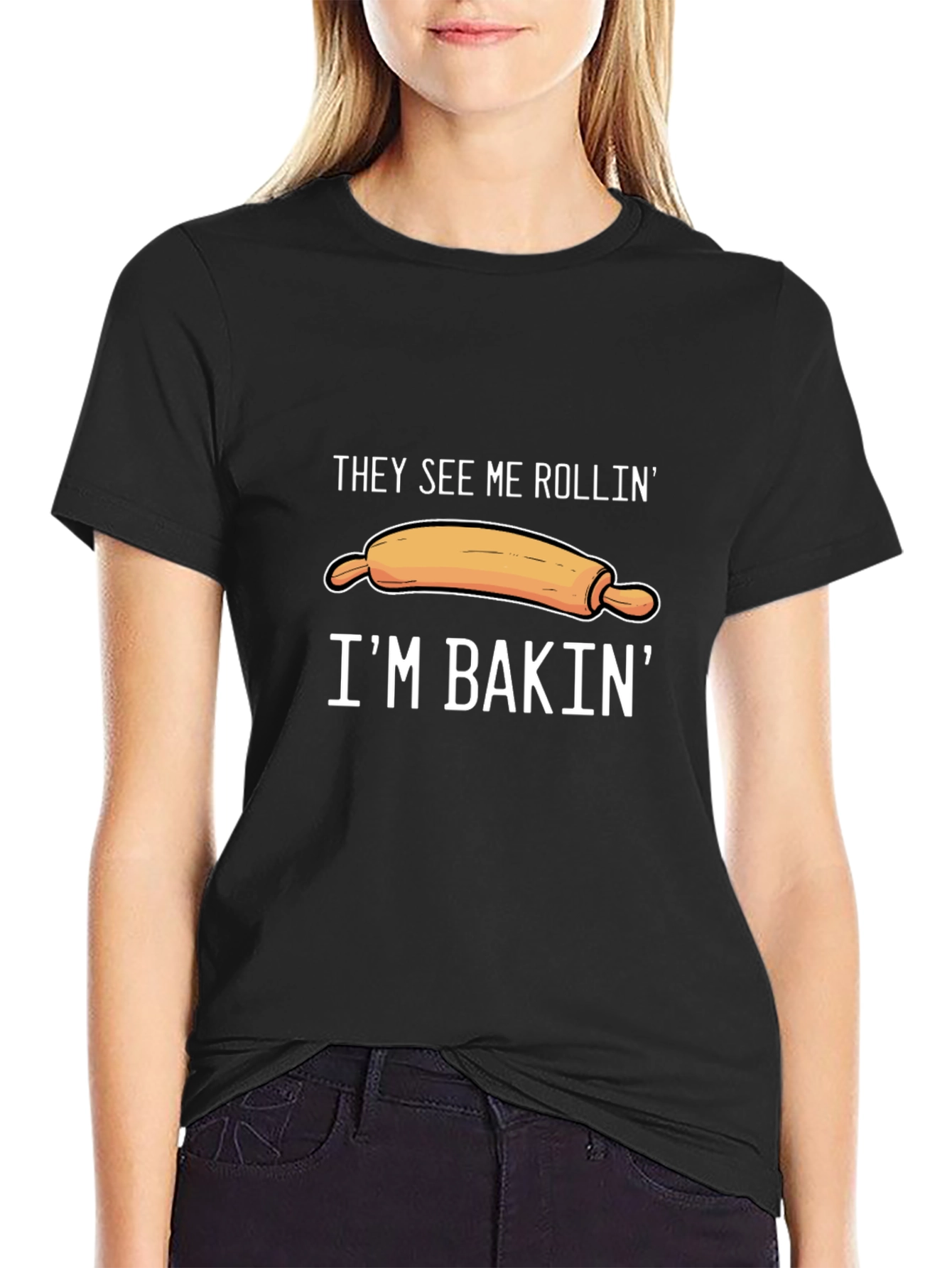 Black They See Me Rollin' I'm Bakin' T-Shirt view 2