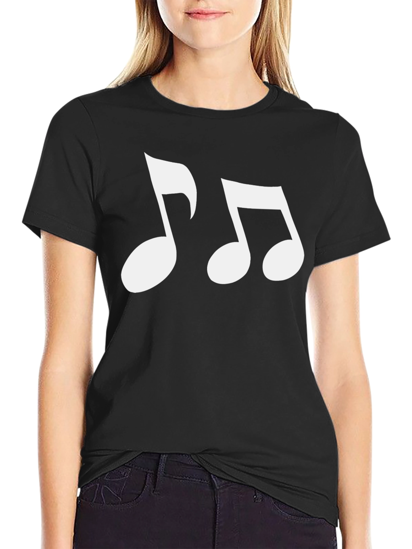 Black Musical Note Graphic Tee - Black Cotton Blend view 2