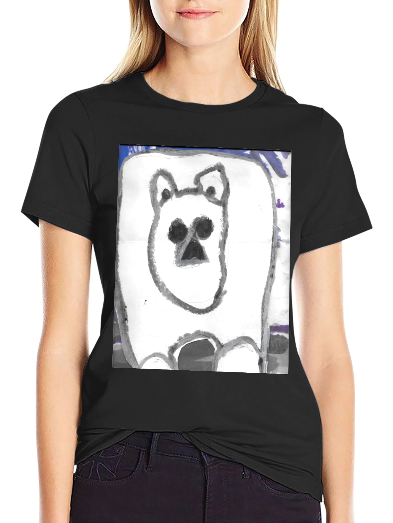 Black Hand-Drawn Bear Graphic T-Shirt view 2