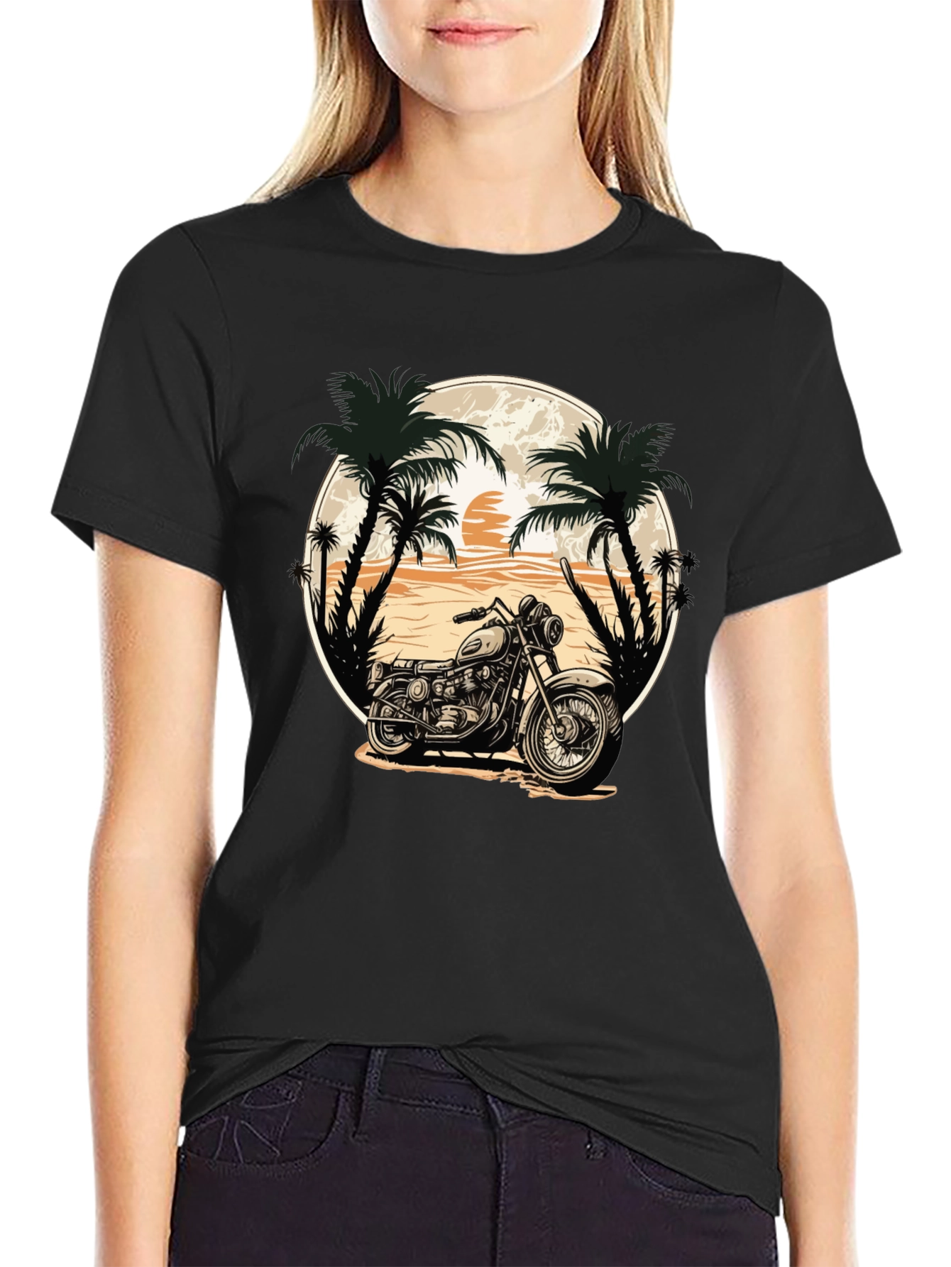 Black Motorcycle Beach Graphic Tee view 2