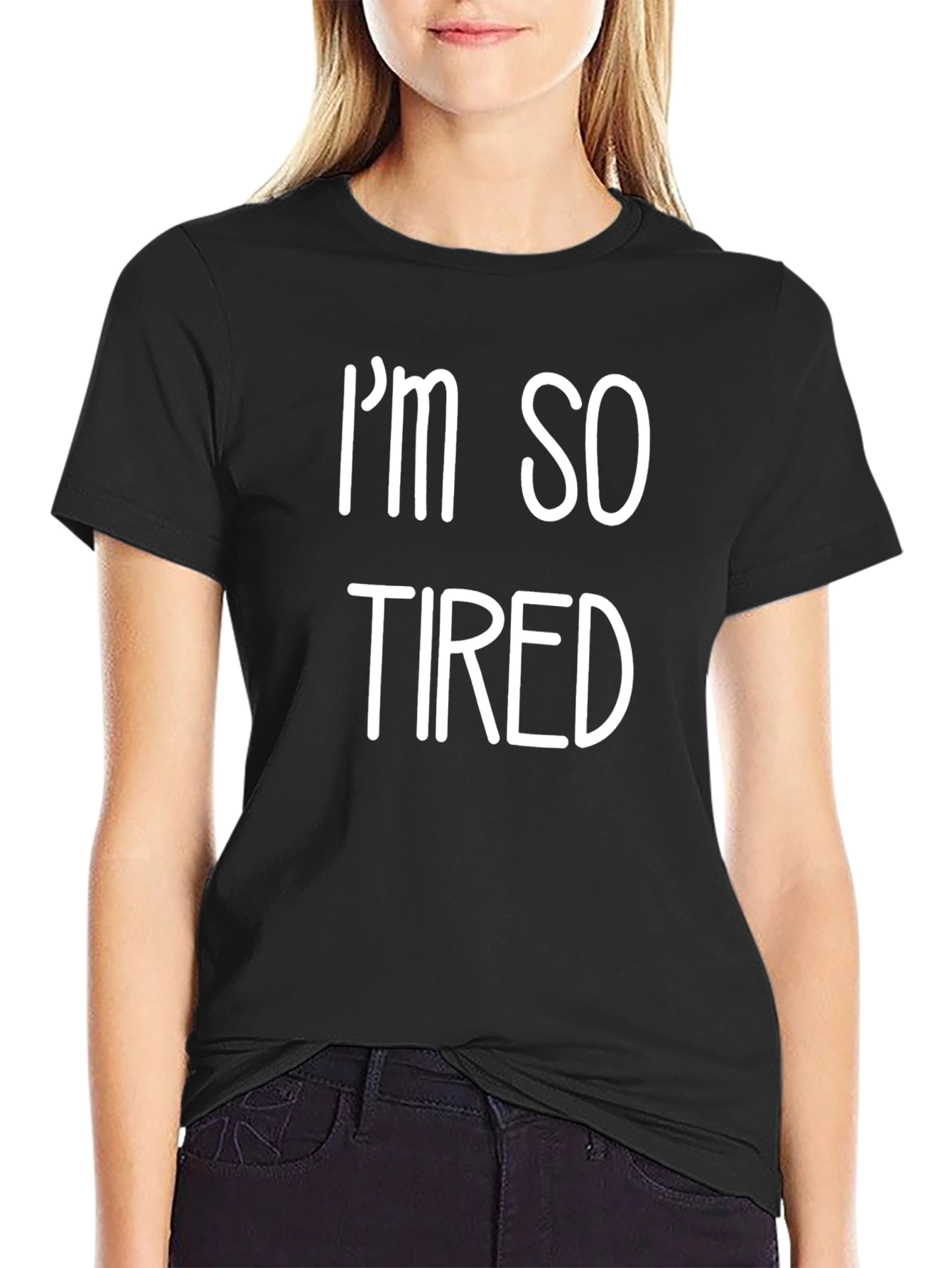 Black I'm So Tired Graphic T-Shirt - Black Casual Tee view 2