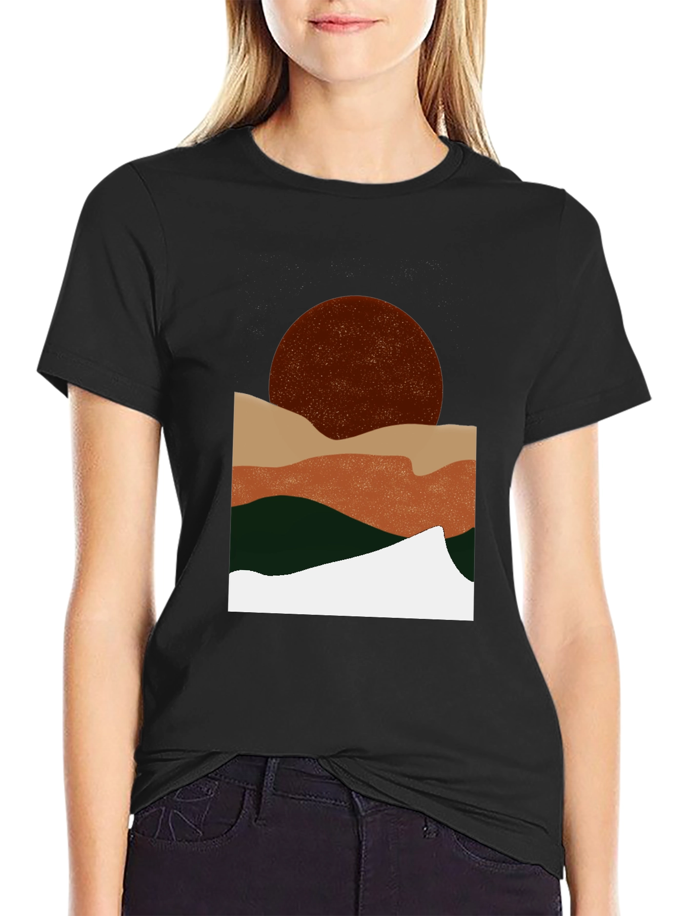 Black Abstract Landscape Graphic T-Shirt view 2