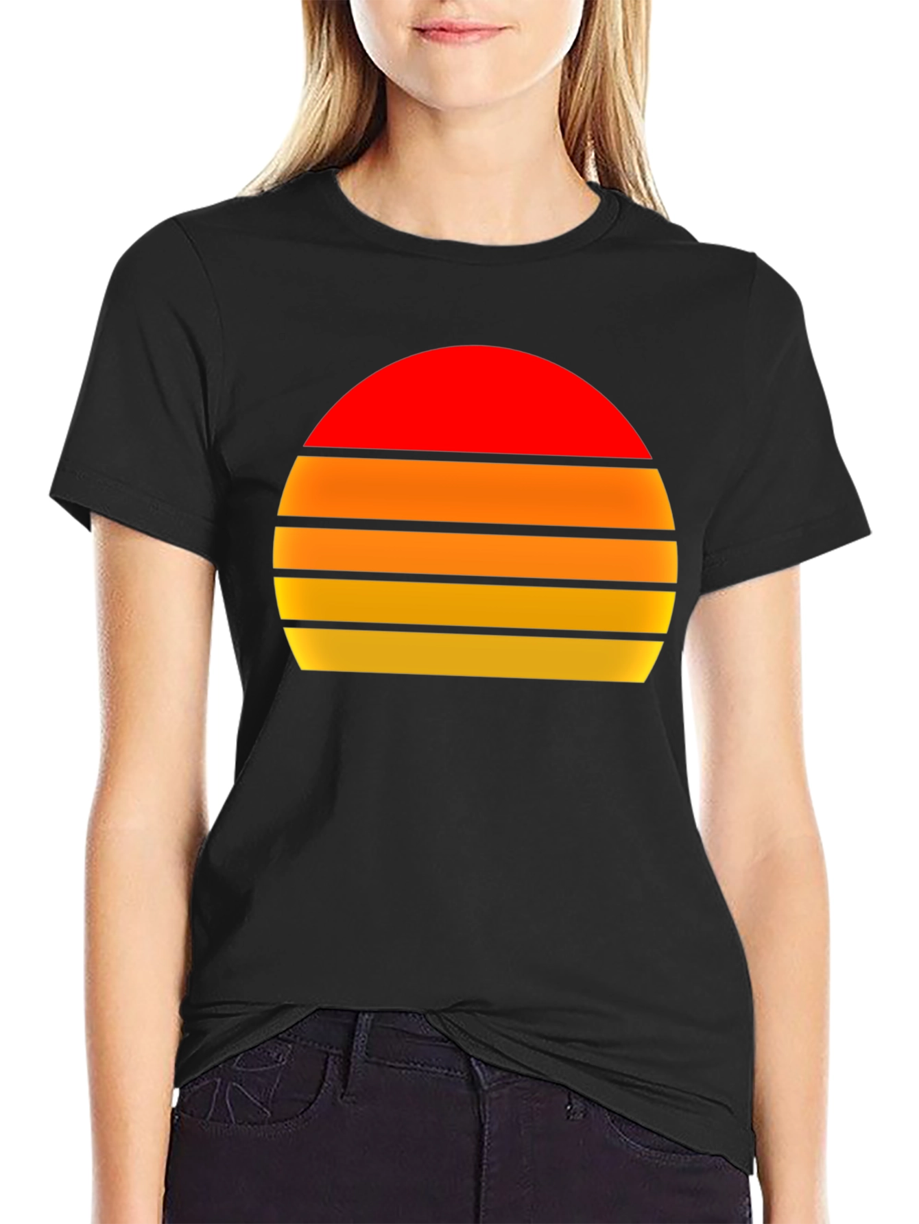 Black Retro Sunset Graphic Tee - Vintage Style T-Shirt view 2