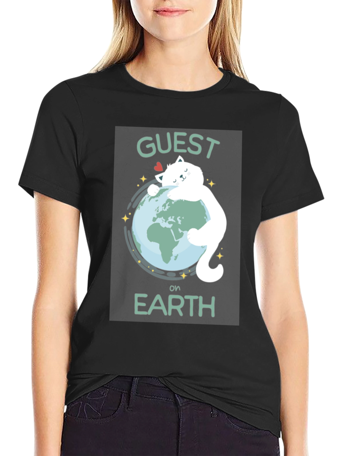 Guest on Earth T-Shirt - Cat Hugging Globe Tee - 2