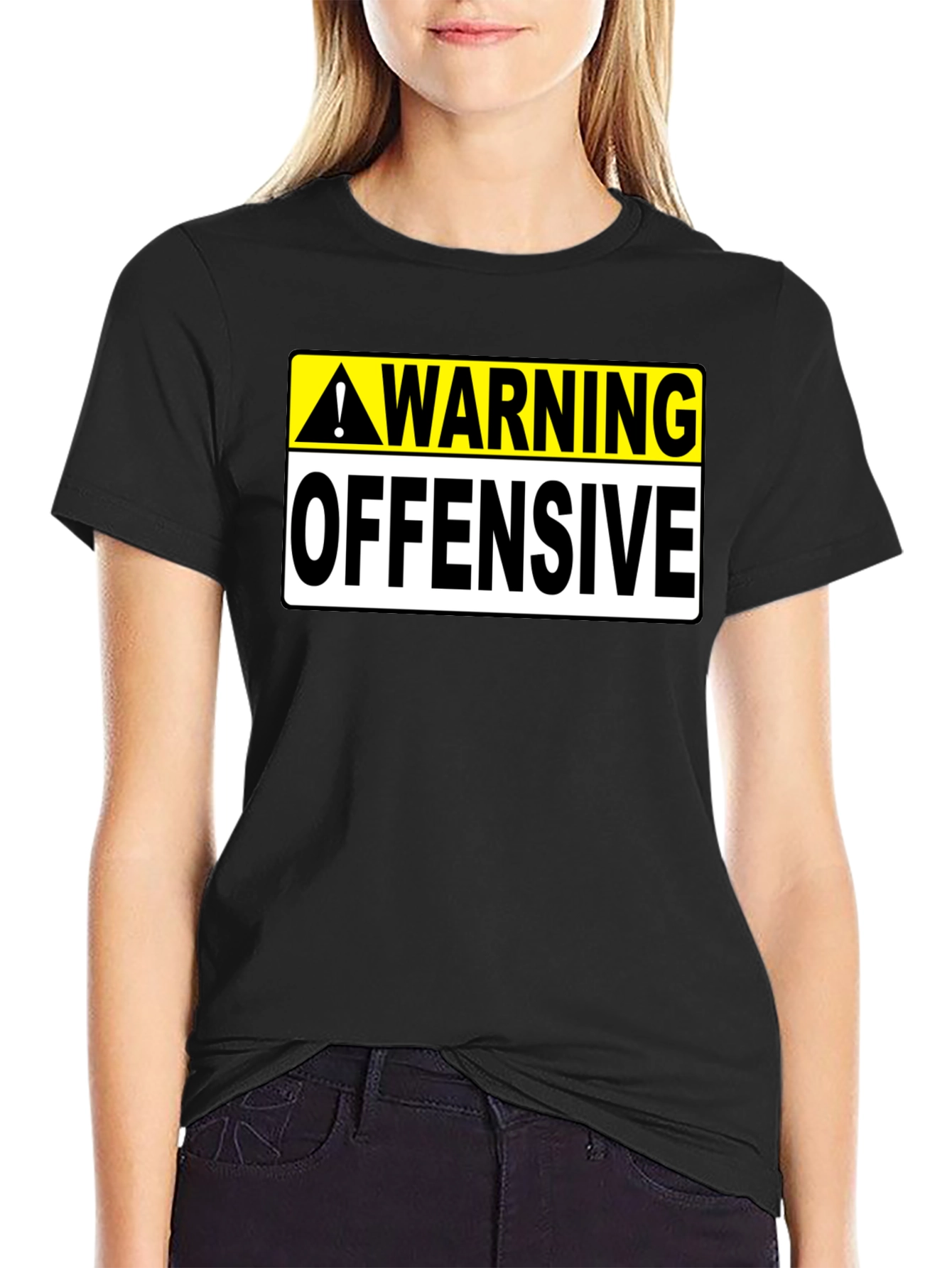 Black Warning Offensive Graphic T-Shirt view 2