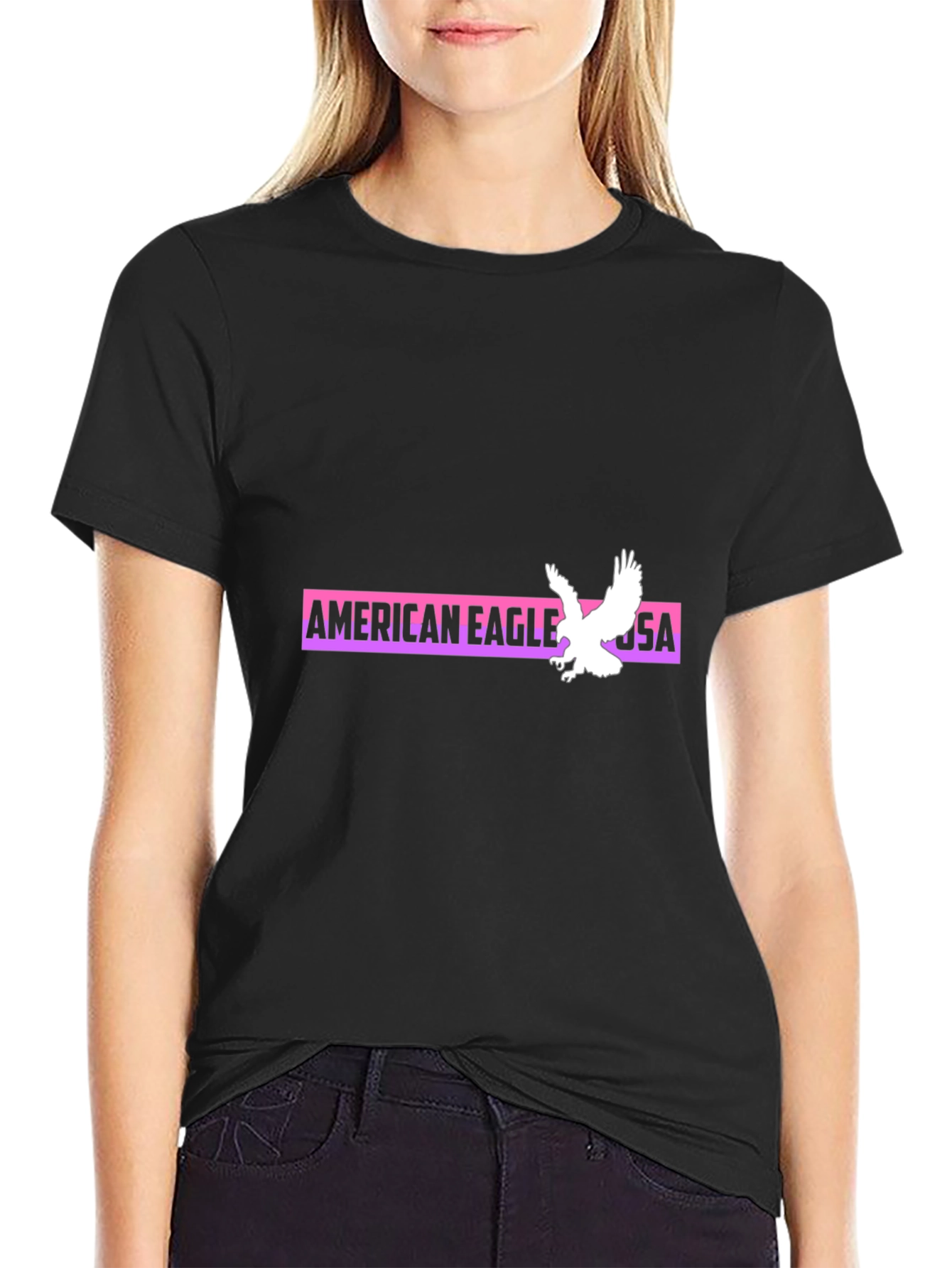 Black American Eagle USA Graphic T-Shirt view 2