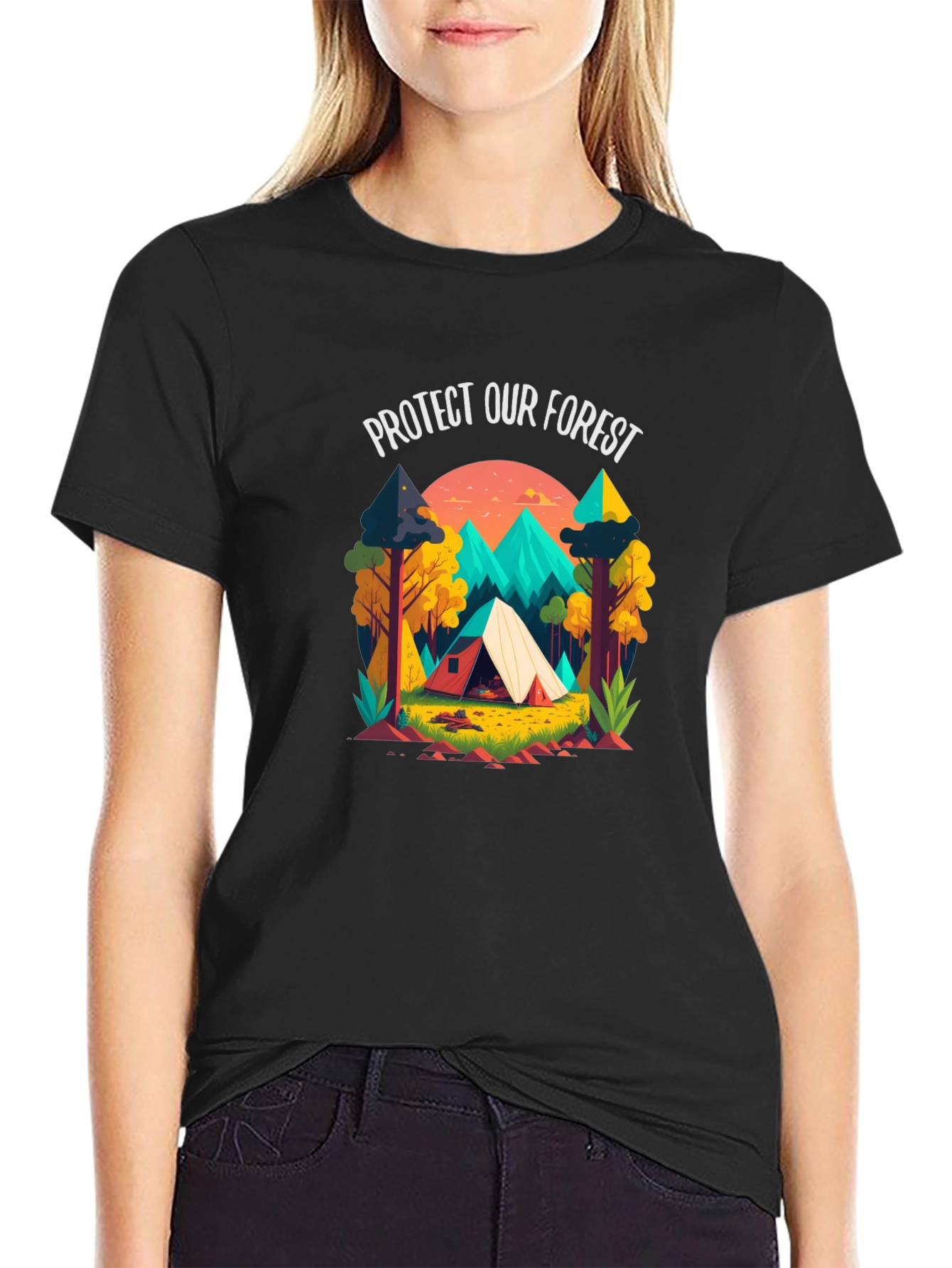 Black Protect Our Forest Graphic T-Shirt view 2