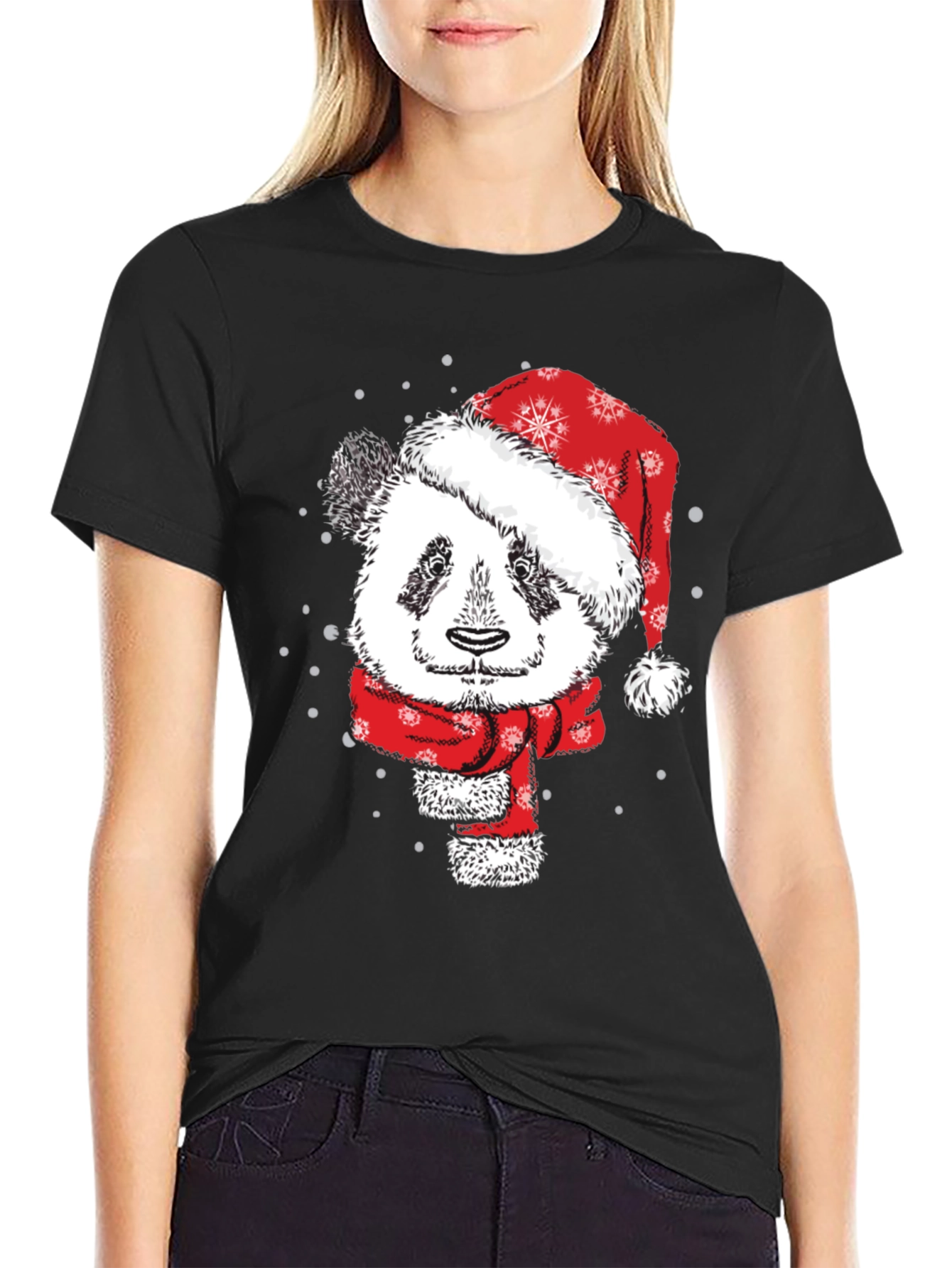 Black Festive Panda Christmas T-Shirt view 2