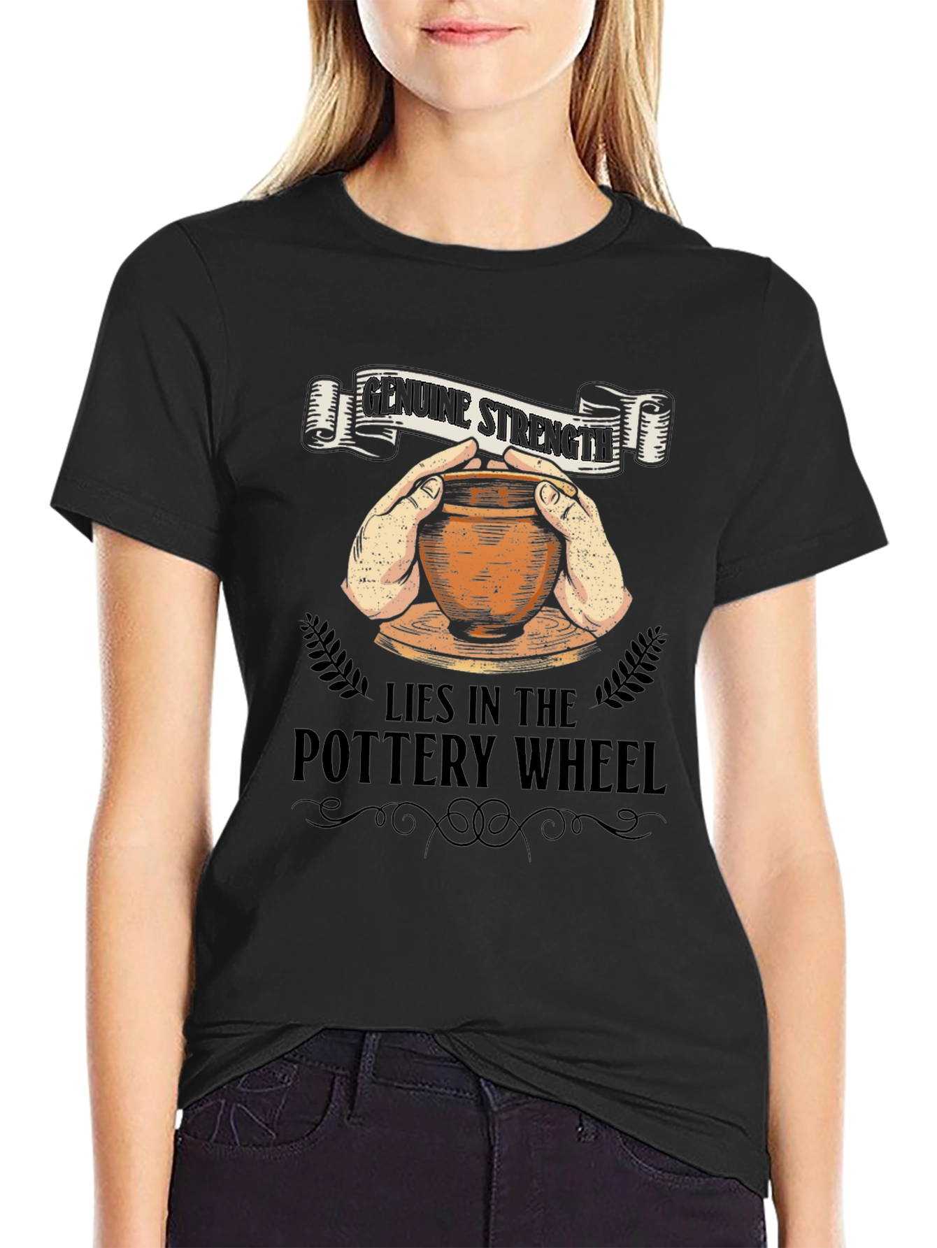 Black Genuine Strength Pottery Wheel T-Shirt view 2