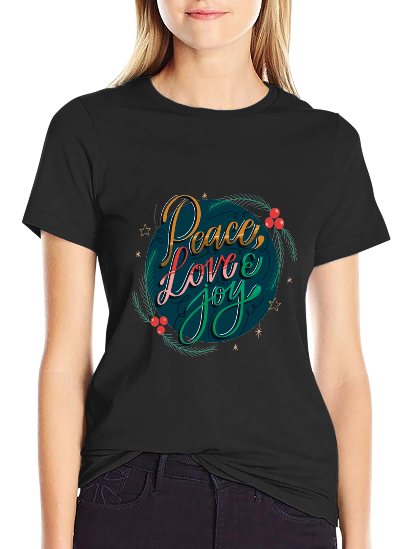 Black Peace Love Joy Holiday Graphic Tee view 2