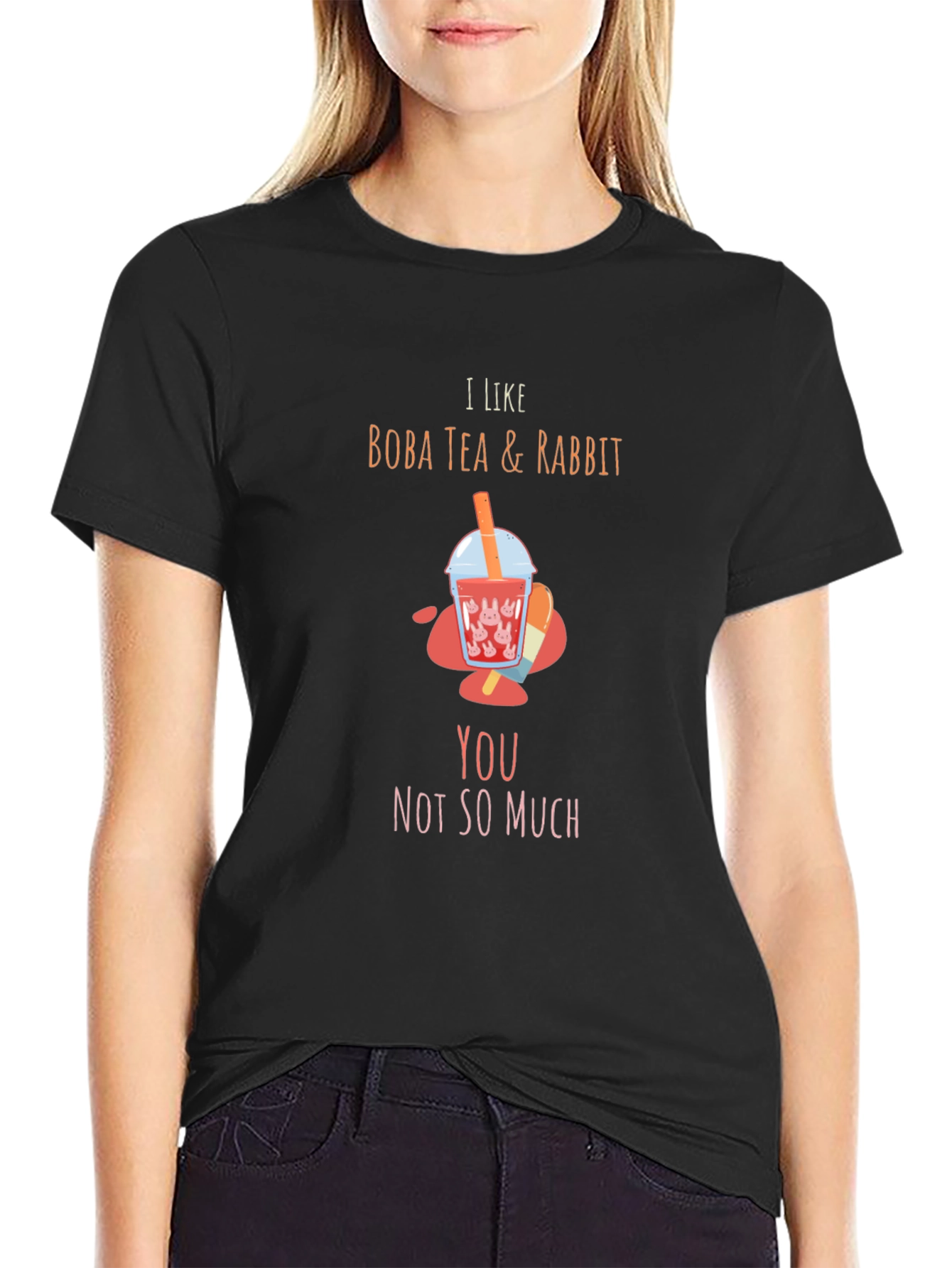 Black Boba Tea & Rabbit T-Shirt: I Like Boba, Not You! view 2
