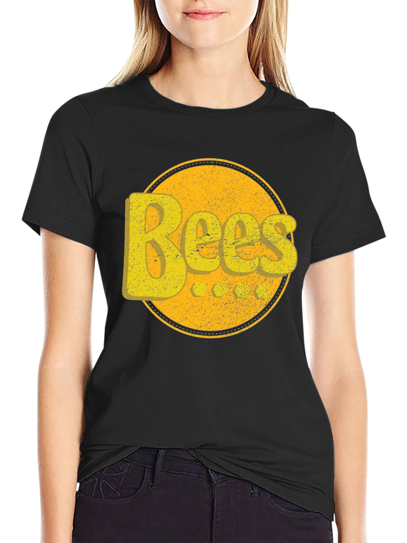 Black Bees Graphic T-Shirt - Retro Yellow Design view 2