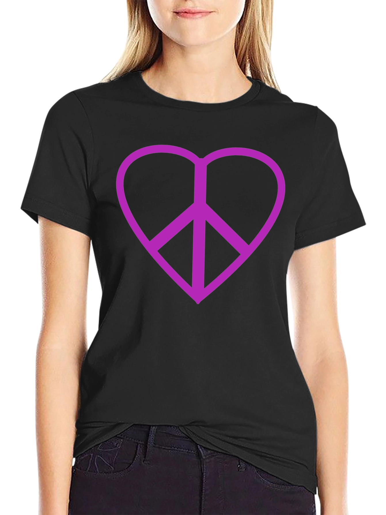 Black Peace Heart T-Shirt - Black Cotton Blend view 2