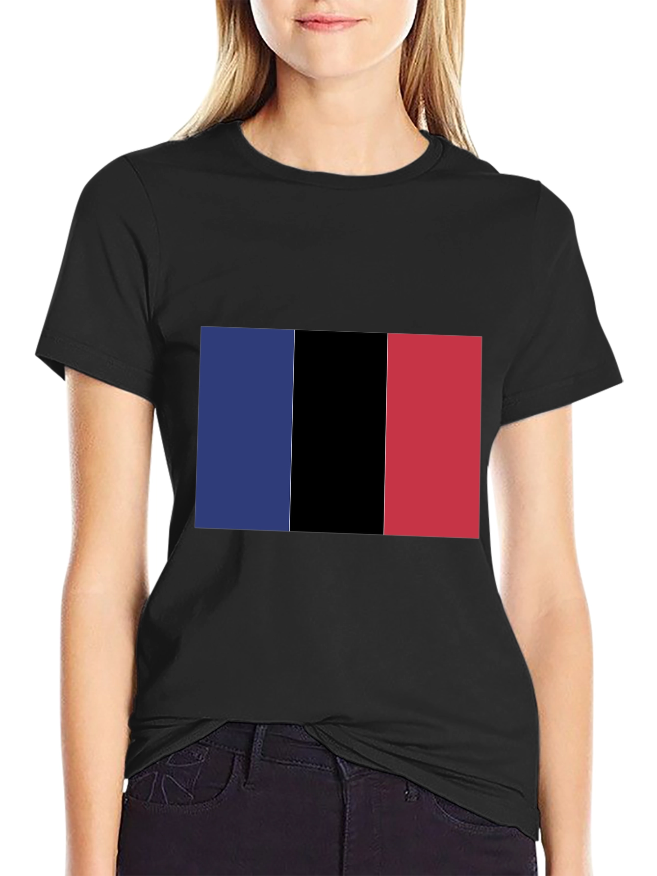 Black Graphic Tee with Vertical Color Block Design view 2