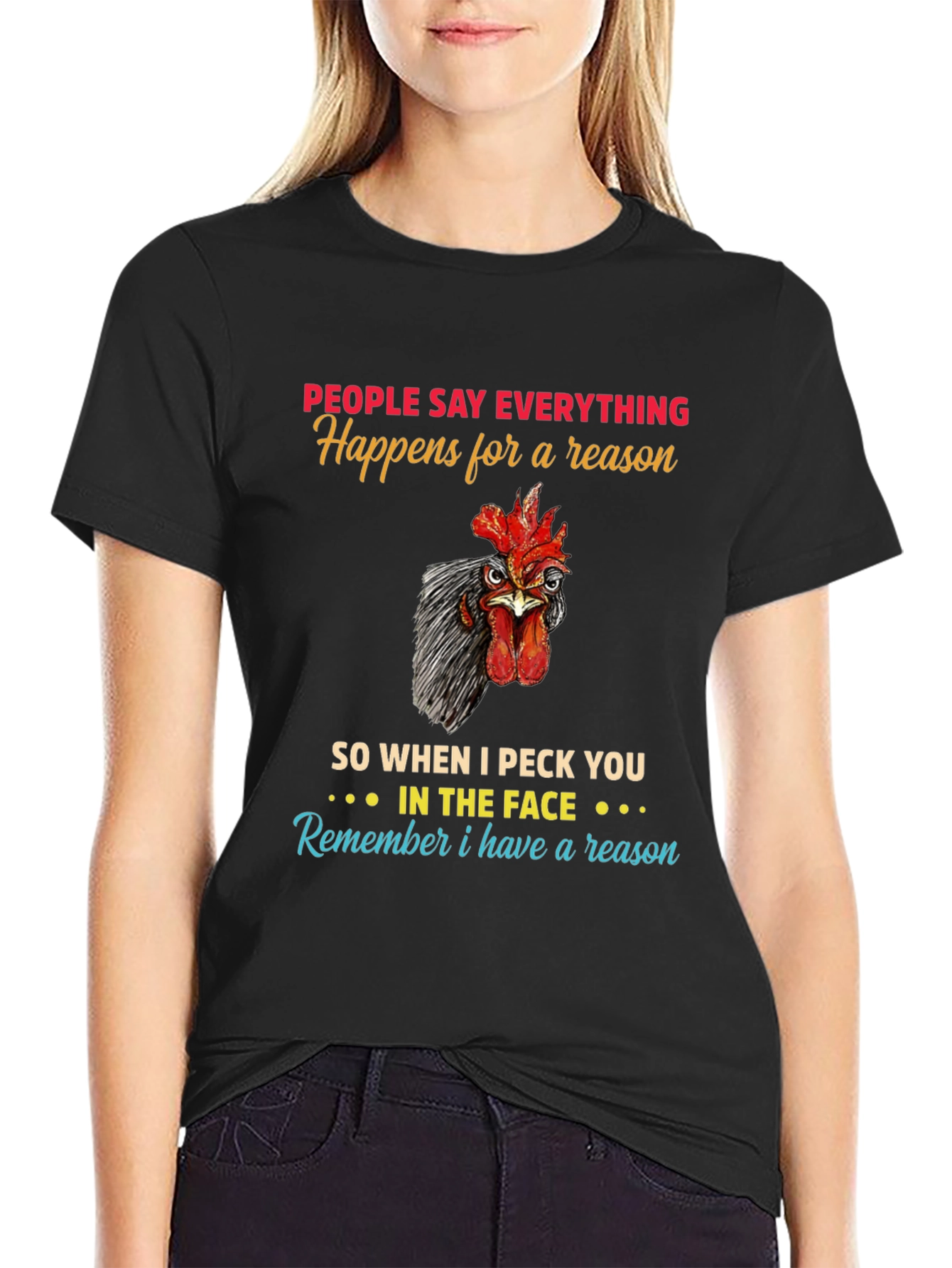 Black Funny Chicken Peck You in The Face T-Shirt view 2