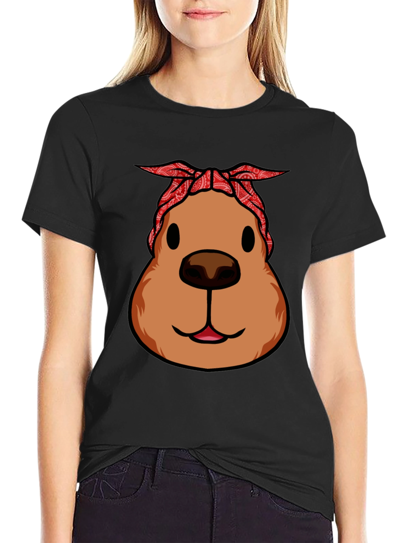 Black Capybara Bandana T-Shirt - Cool & Casual view 2