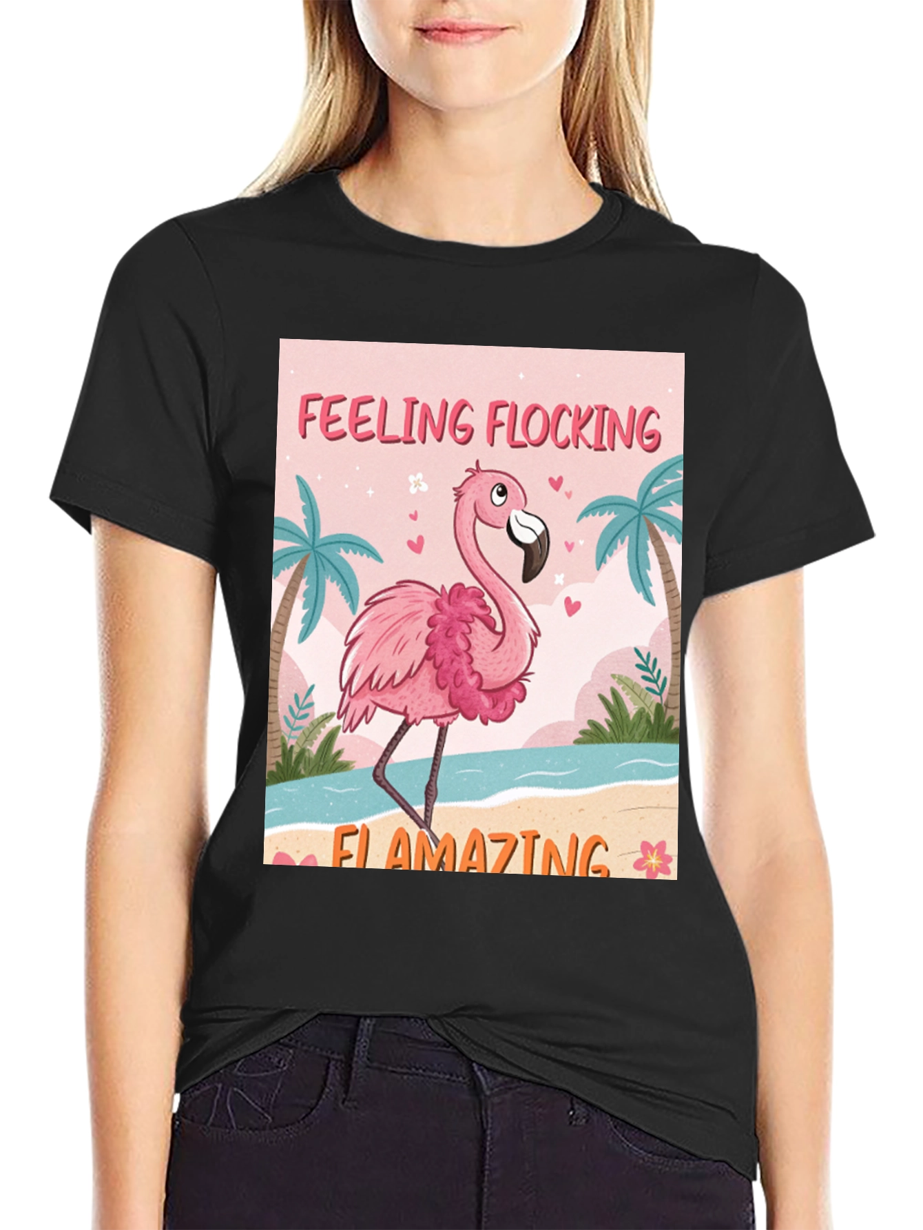 Black Feeling Flocking Flamazing Flamingo Graphic Tee view 2