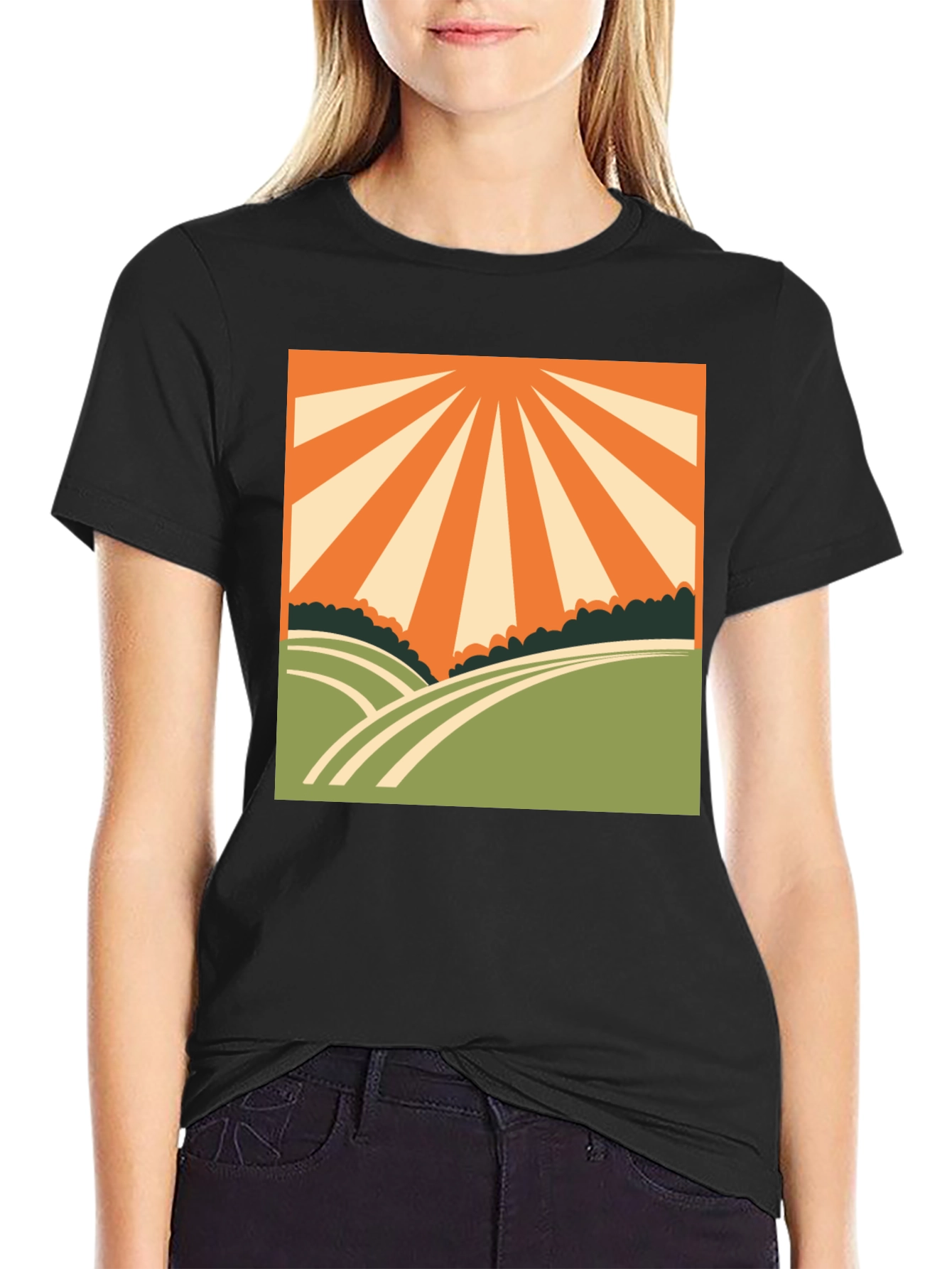 Black Retro Sunrise Graphic Tee - Vintage Inspired Design view 2