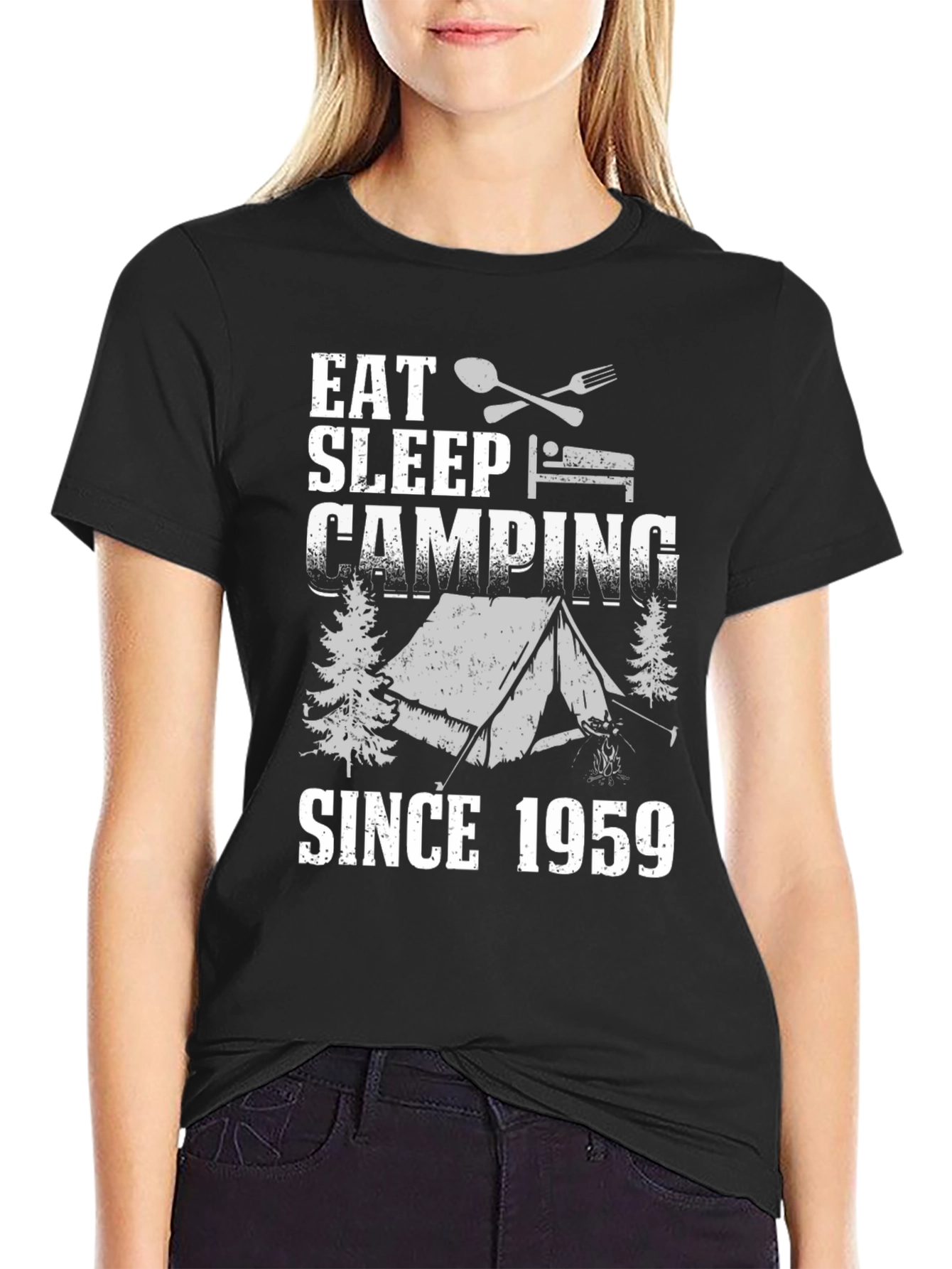 Black Eat Sleep Camping Since 1959 T-Shirt view 2