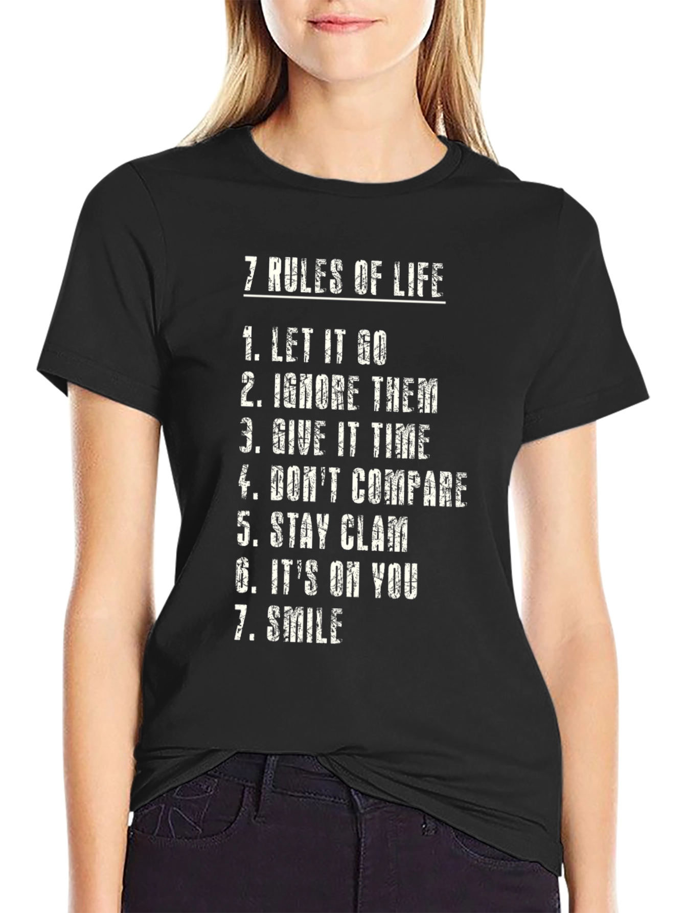 Black 7 Rules Of Life T-Shirt - Inspirational Message view 2