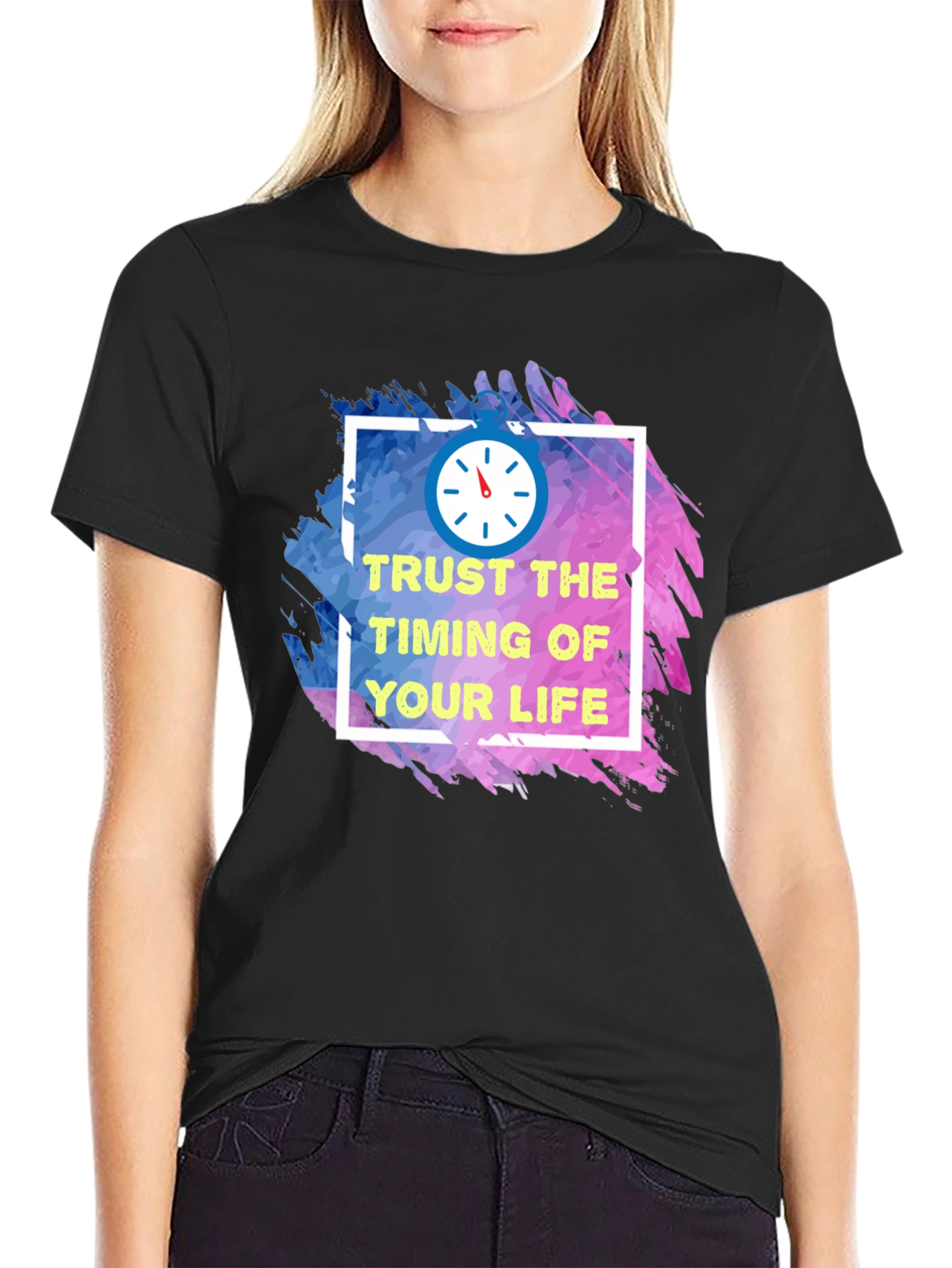 Black Trust the Timing of Your Life T-Shirt view 2