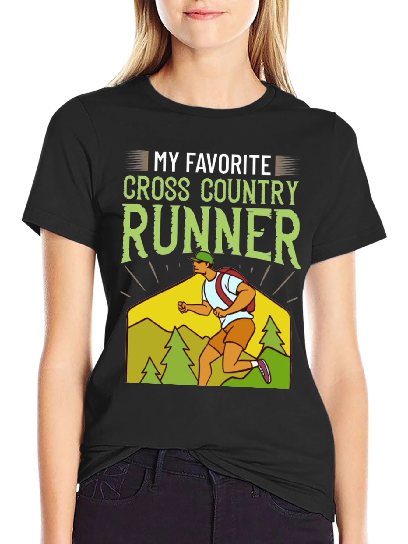 Black My Favorite Cross Country Runner Graphic T-Shirt view 2