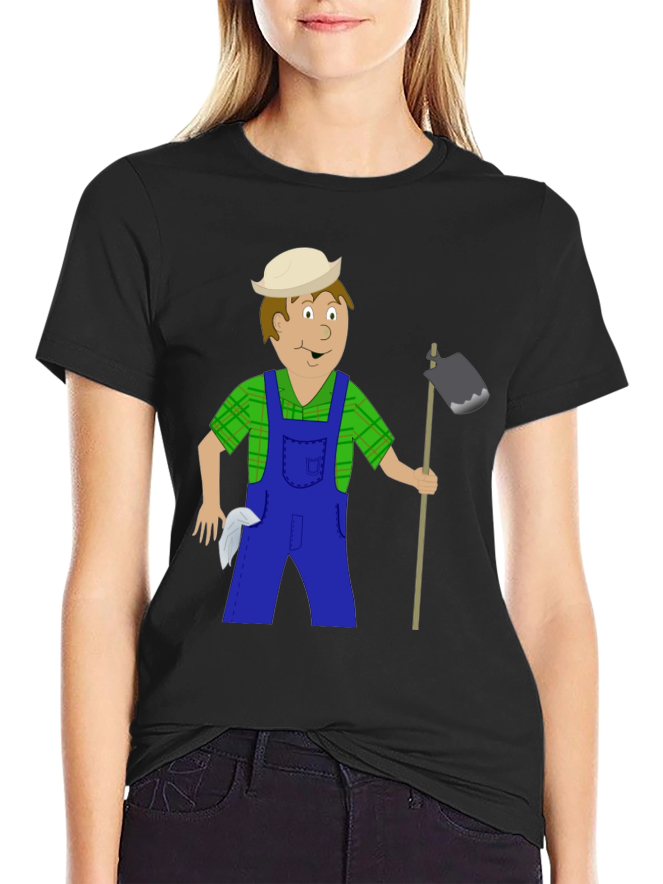 Black Cartoon Farmer Graphic Tee - Black view 2