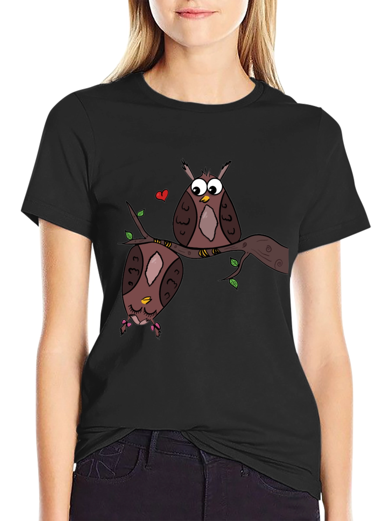 Black Owl Love Graphic Tee - Black Unisex T-Shirt view 2