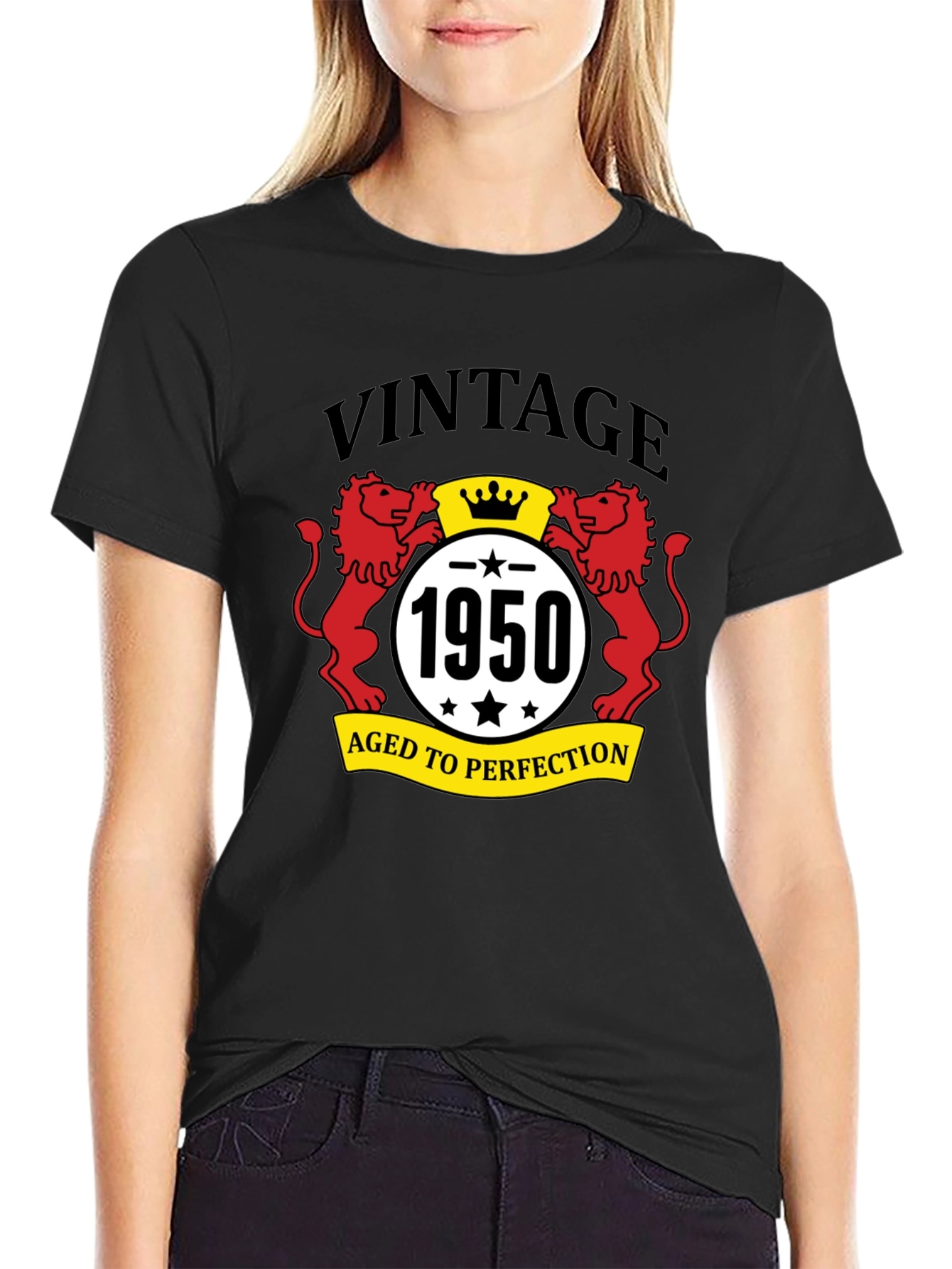 Black Vintage 1950 Aged to Perfection Black T-Shirt view 2