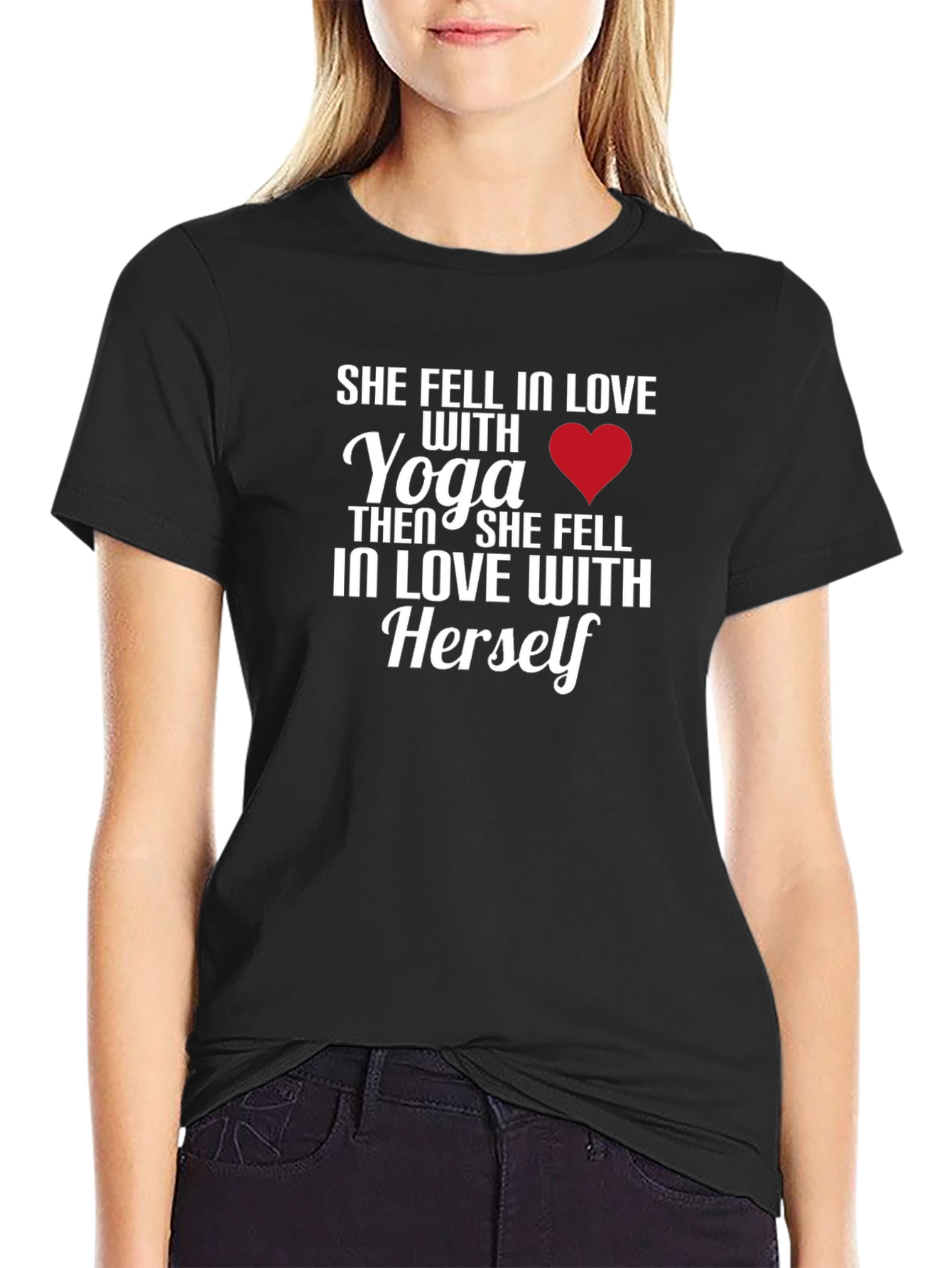 Black Yoga Lover Graphic Tee: She Fell In Love view 2