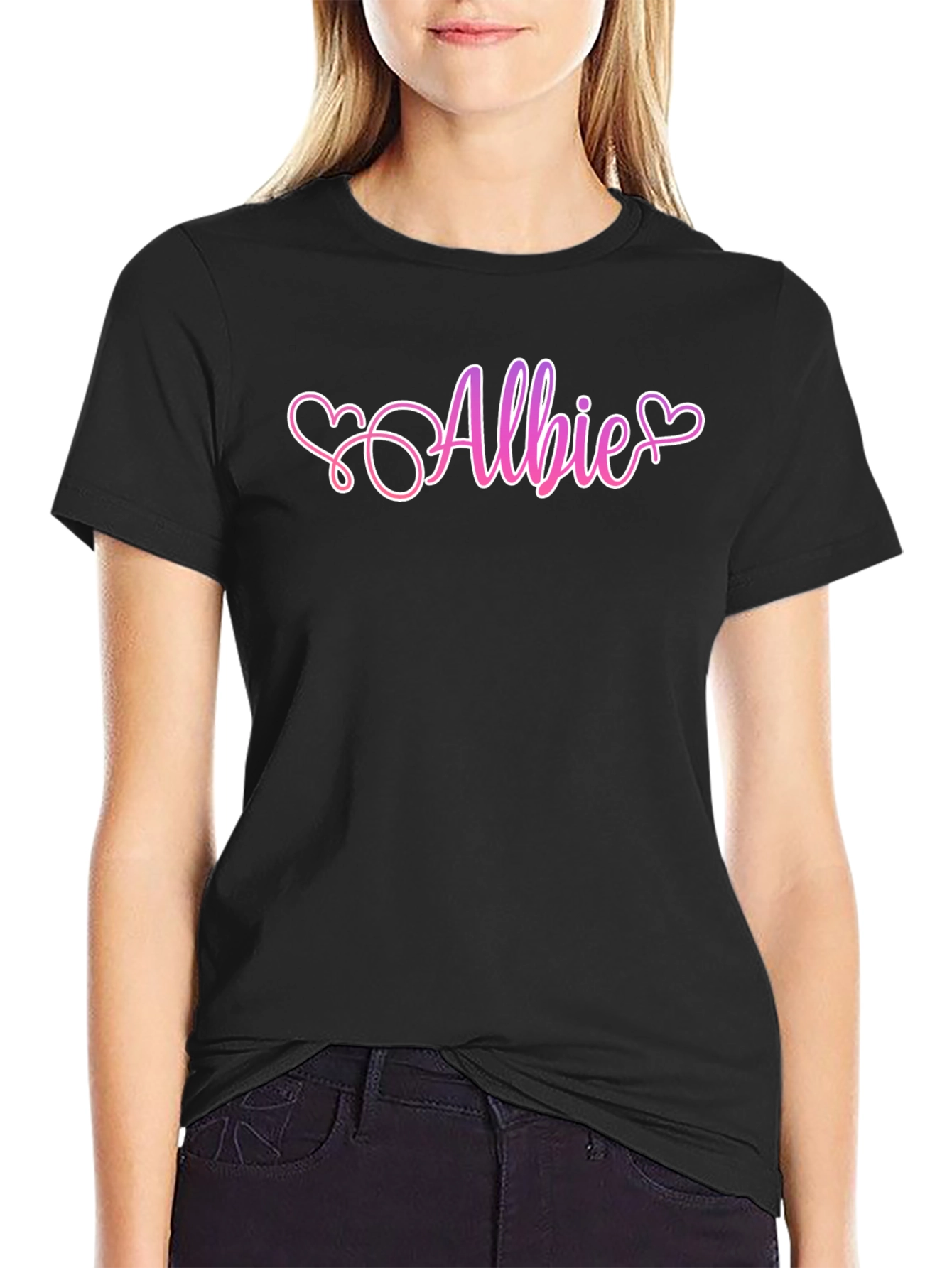Black Personalized Albie Heart T-Shirt - Custom Name Tee view 2