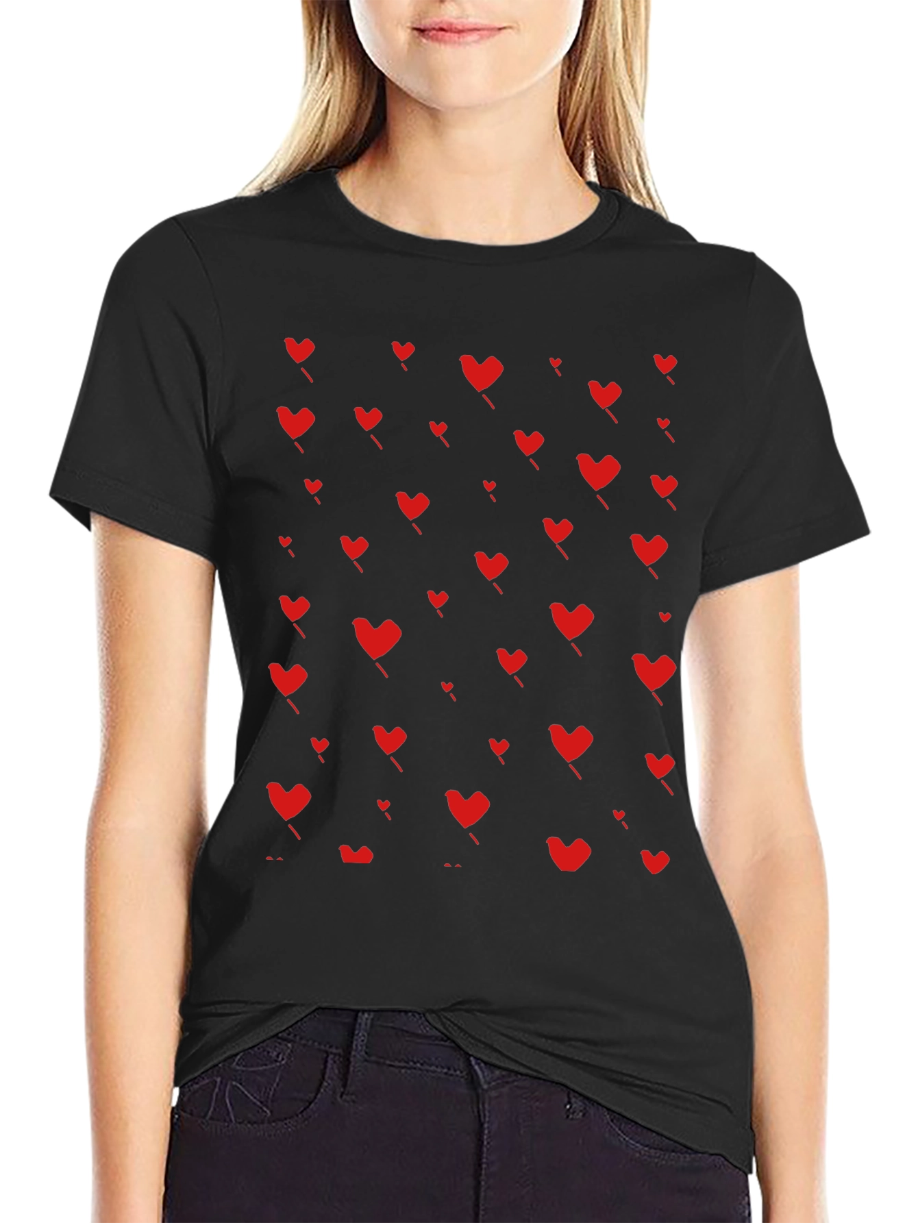 Black Heart Pattern T-Shirt - Black view 2