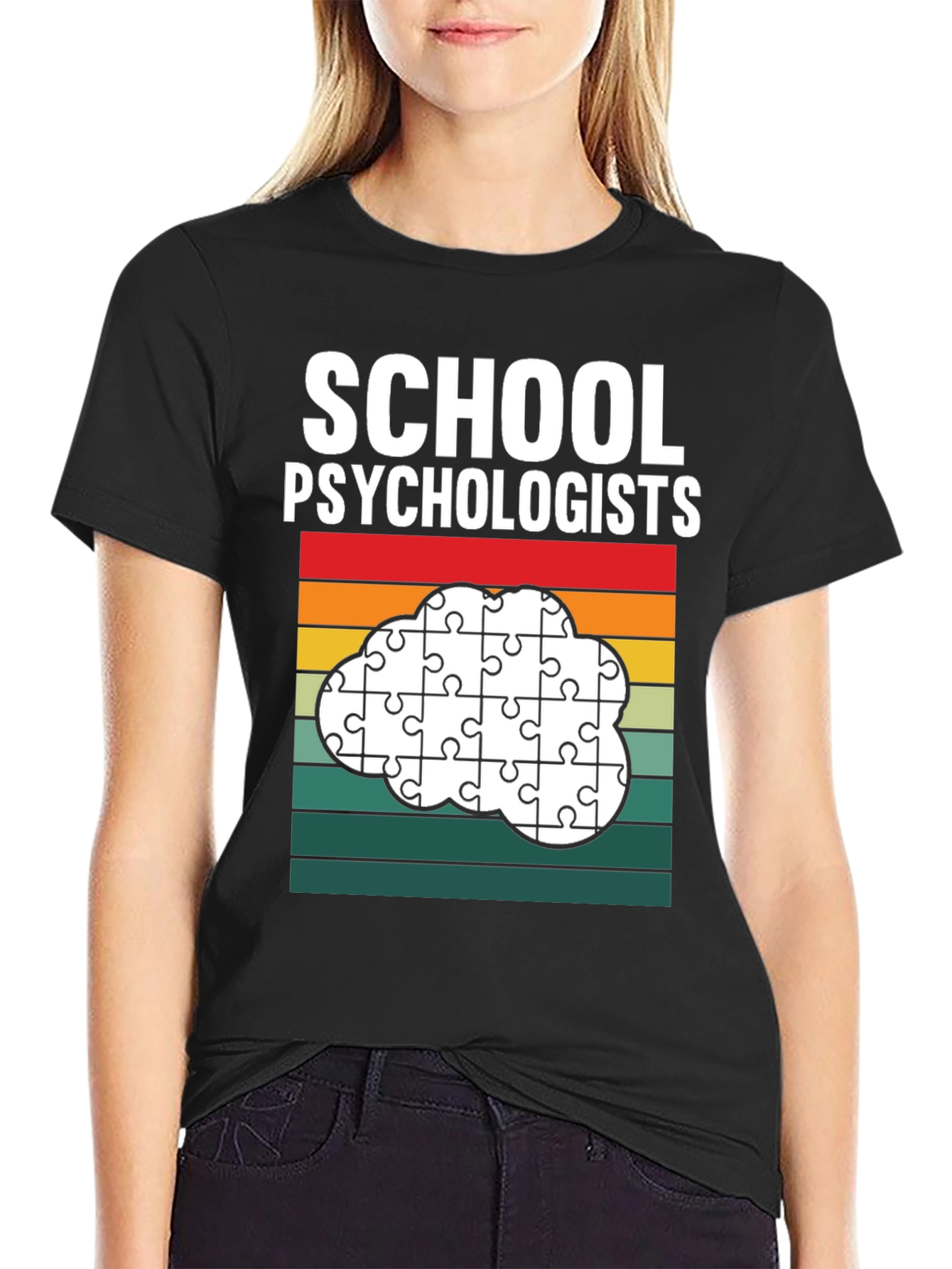 Black School Psychologist Puzzle Piece Cloud T-Shirt view 2