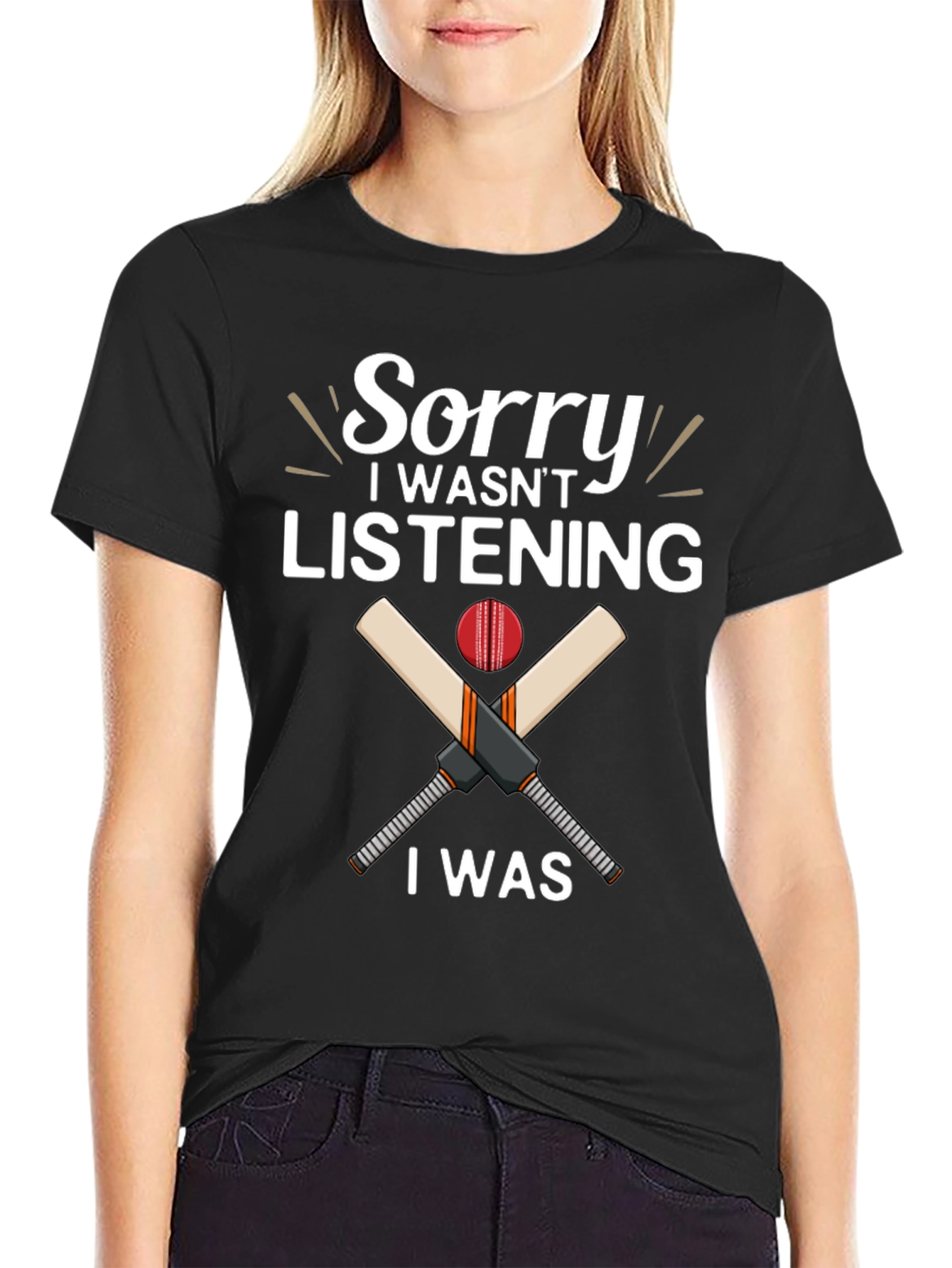 Black Cricket Lover T-Shirt - Sorry Not Listening Funny view 2