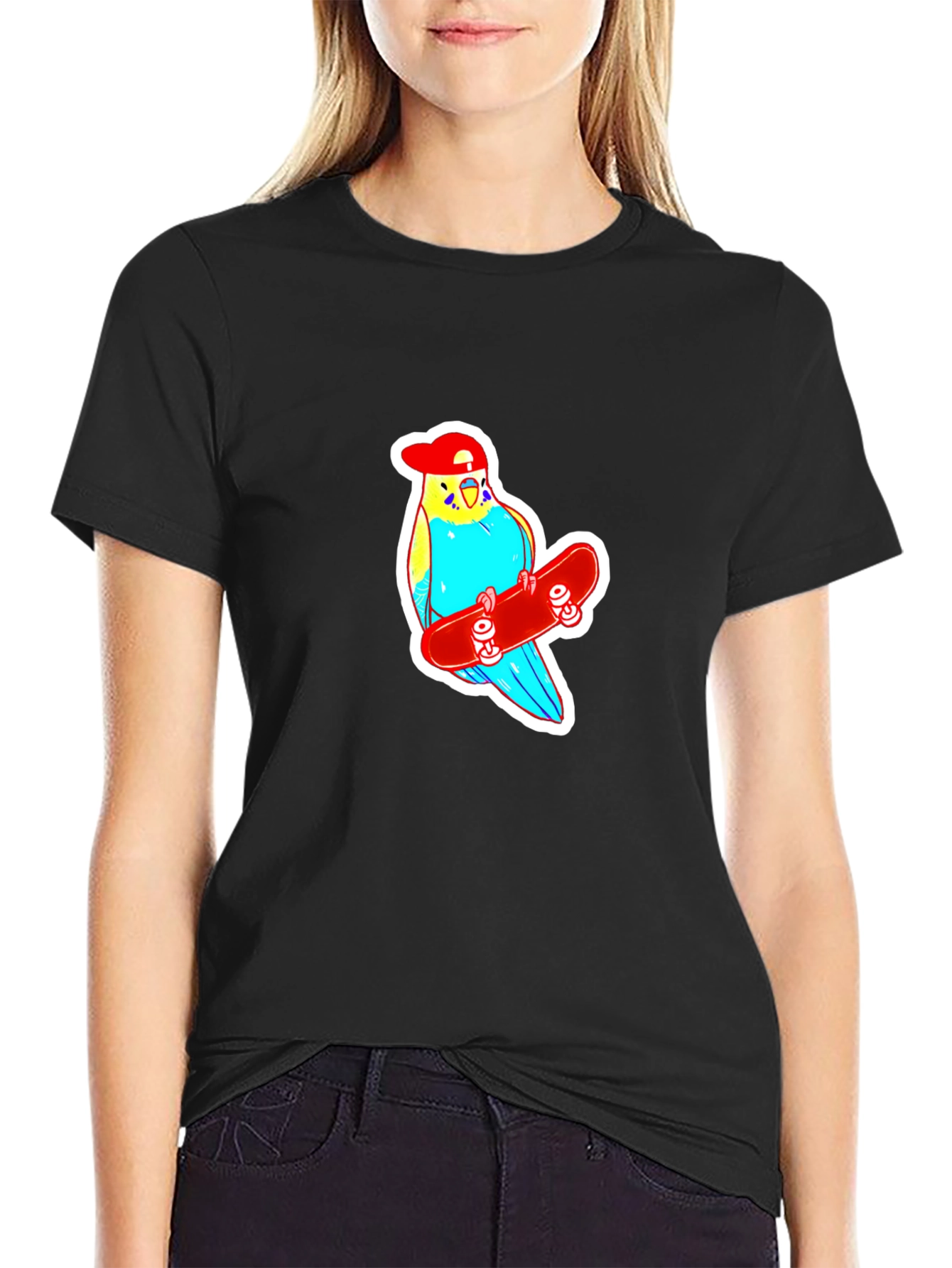 Black Skater Budgie T-Shirt - Cool Birdie Tee view 2