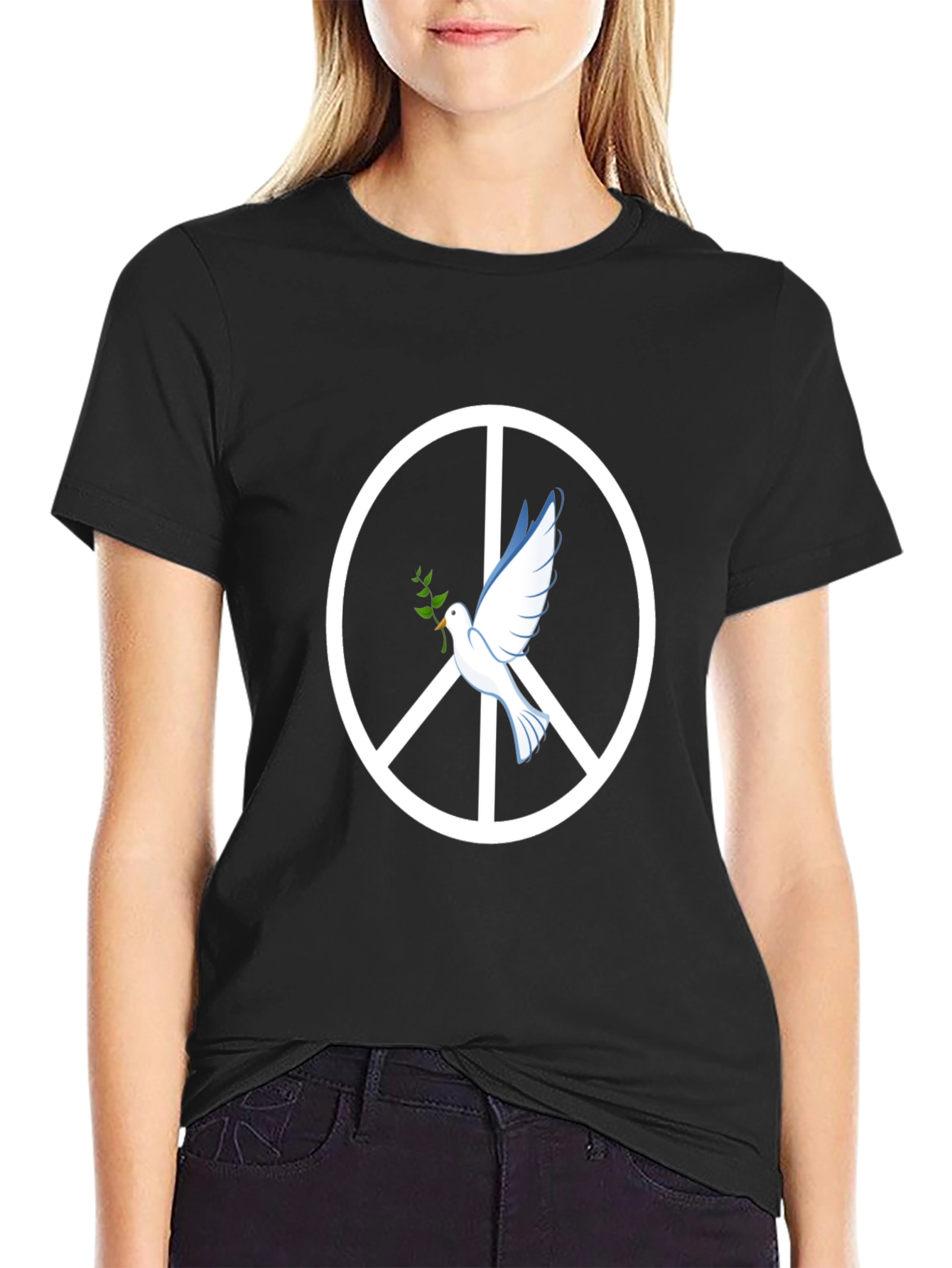 Black Peace Dove Graphic Tee - Black Cotton T-Shirt view 2