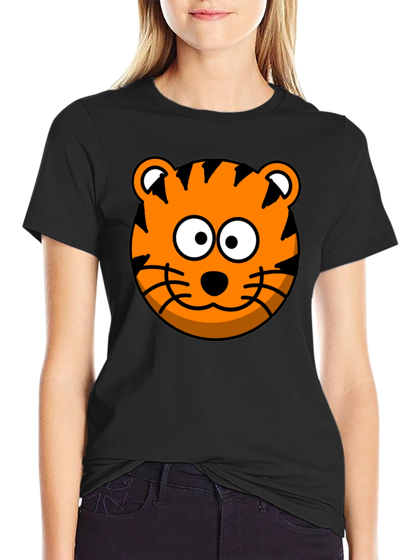 Black Tiger Cartoon Graphic Black T-Shirt view 2