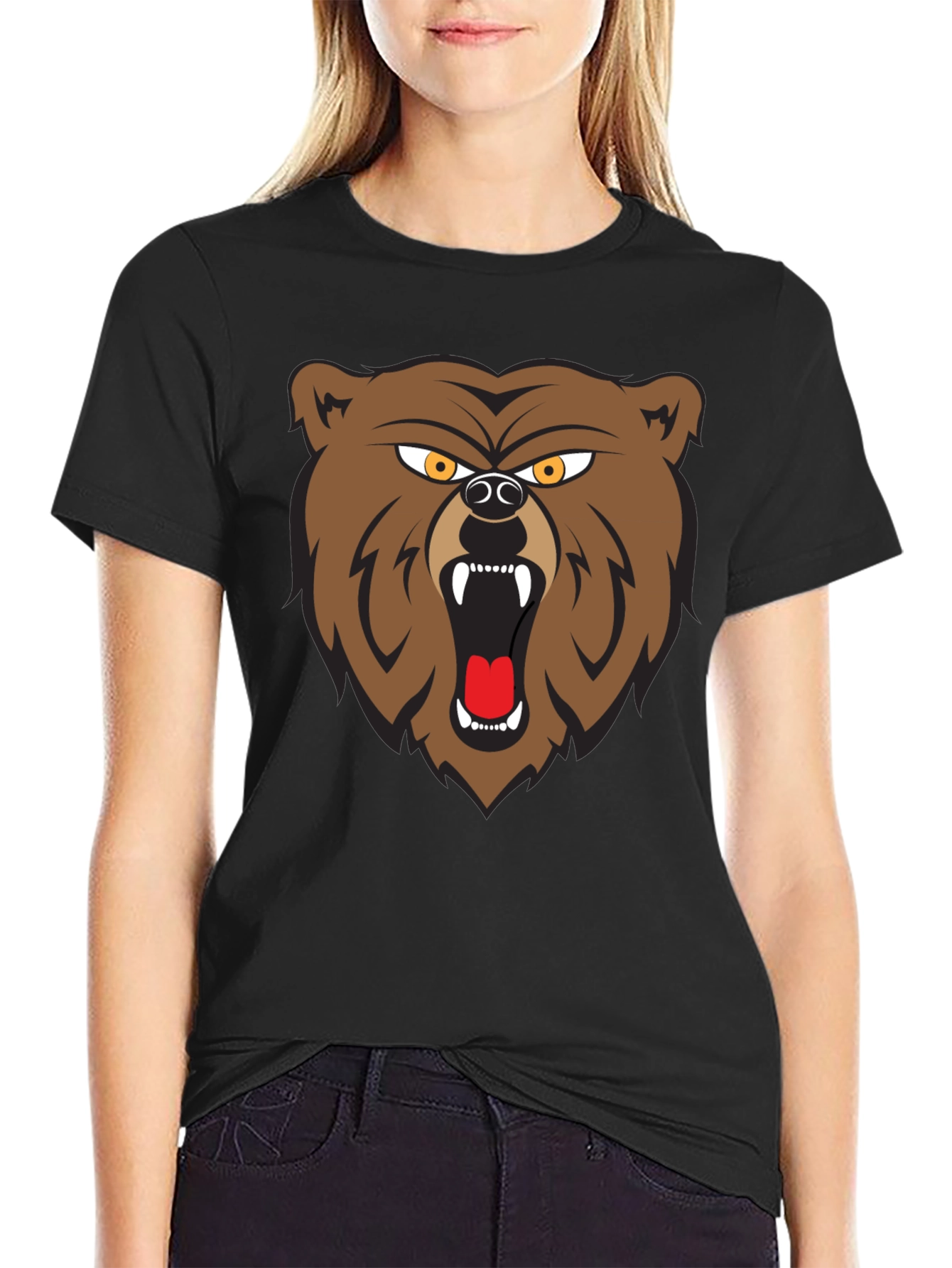 Black Bear Graphic Tee - Black Cotton T-Shirt view 2