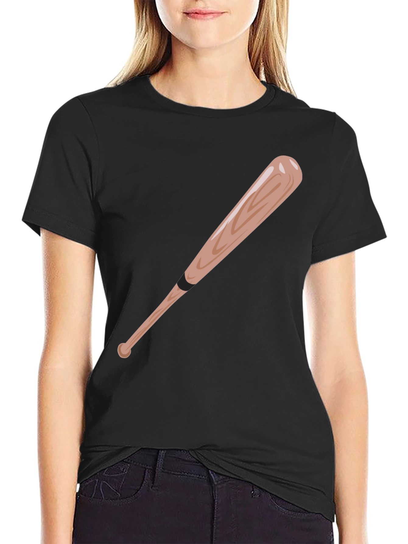 Black Baseball Bat Graphic Tee - Black Cotton T-Shirt view 2