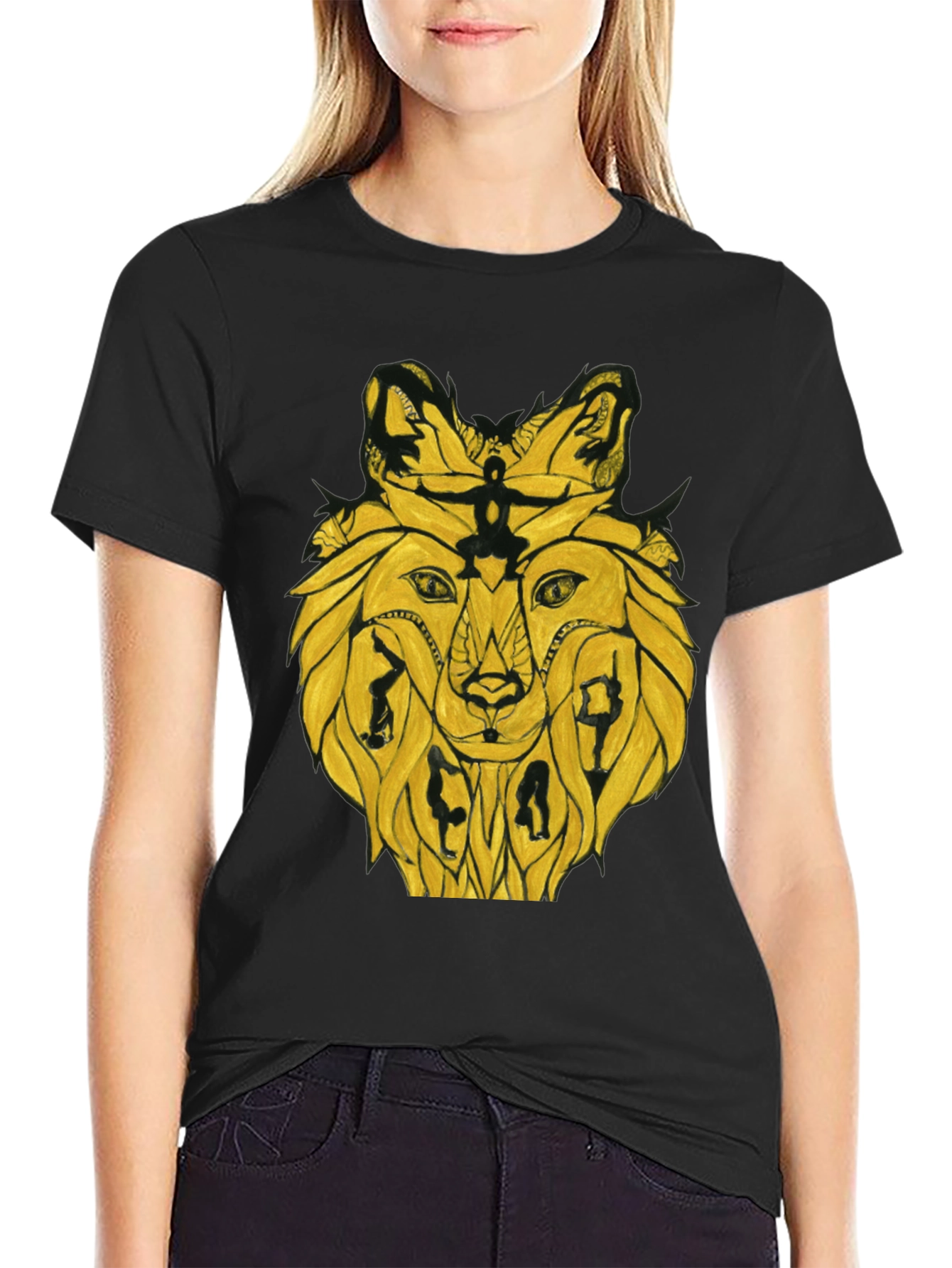 Black Abstract Lion T-Shirt - Unique Graphic Tee view 2