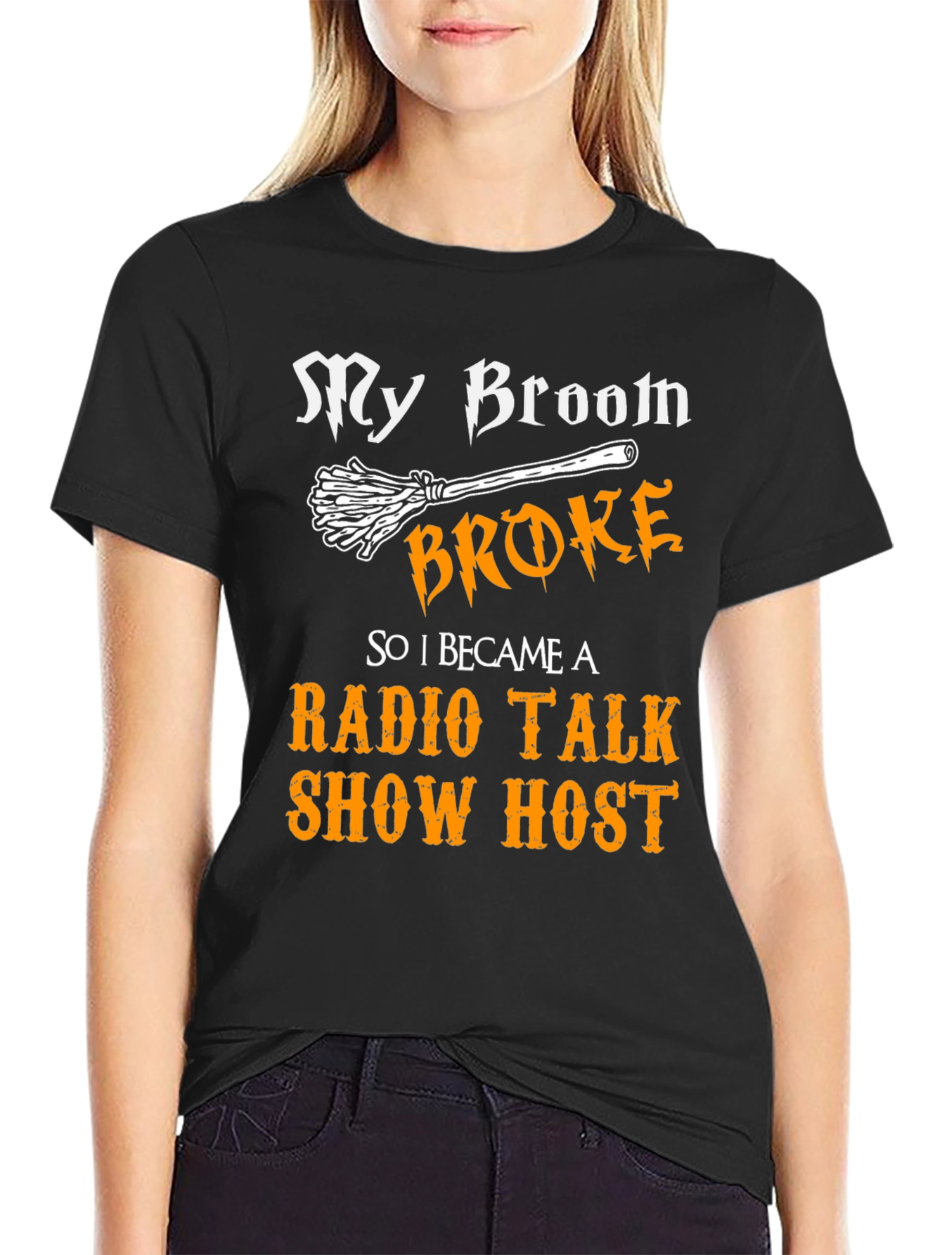 Black My Broom Broke Radio Talk Show Host T-Shirt view 2