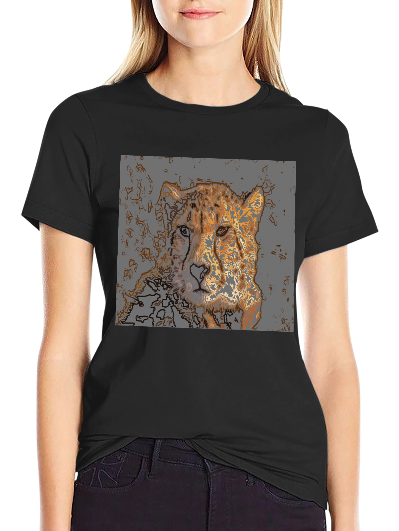 Black Cheetah Graphic Print T-Shirt - Men's Casual Tee view 2