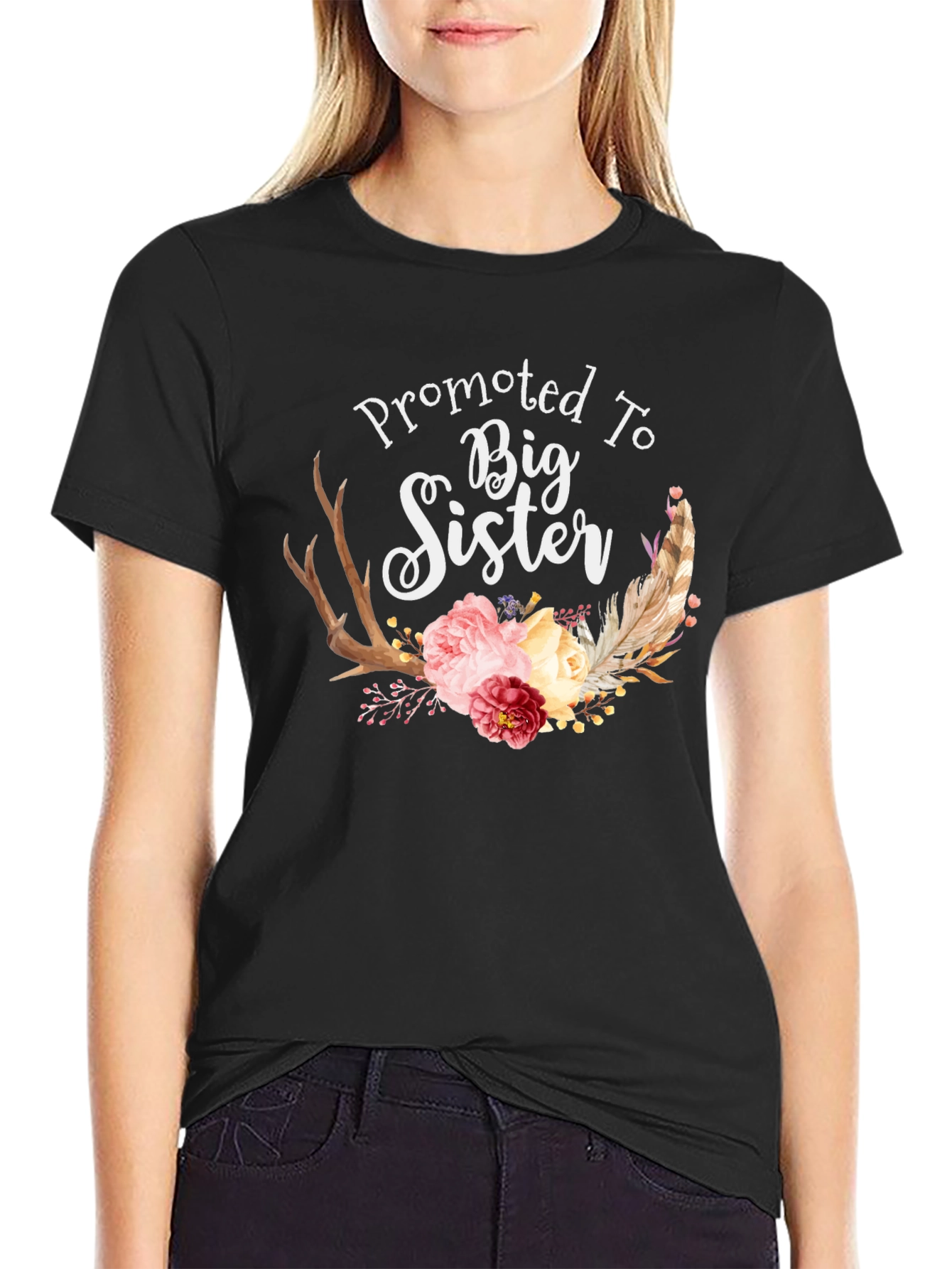 Black Promoted To Big Sister Floral T-Shirt view 2