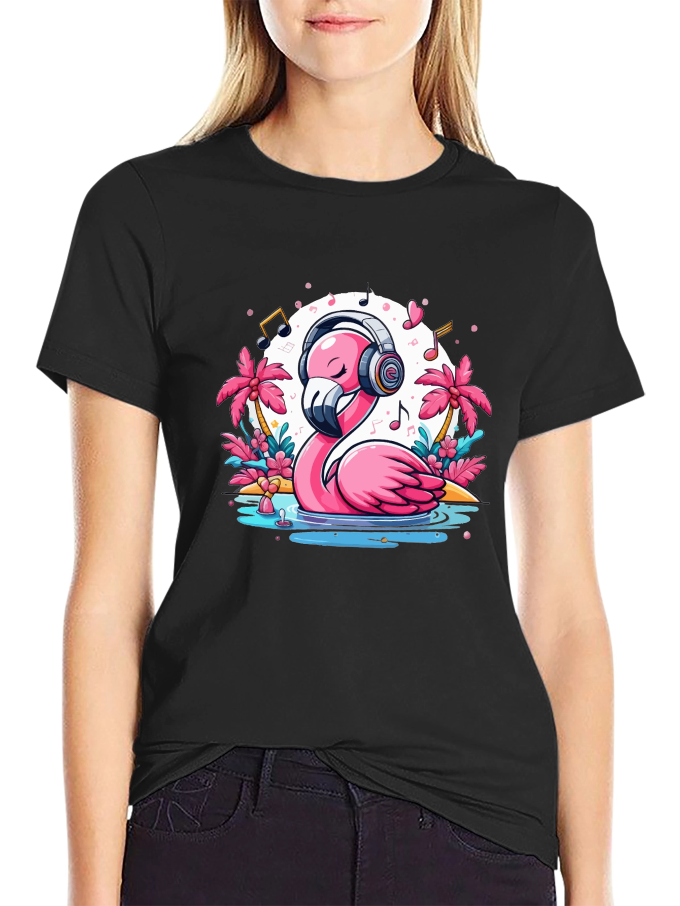 Black Flamingo Music Lover T-Shirt view 2