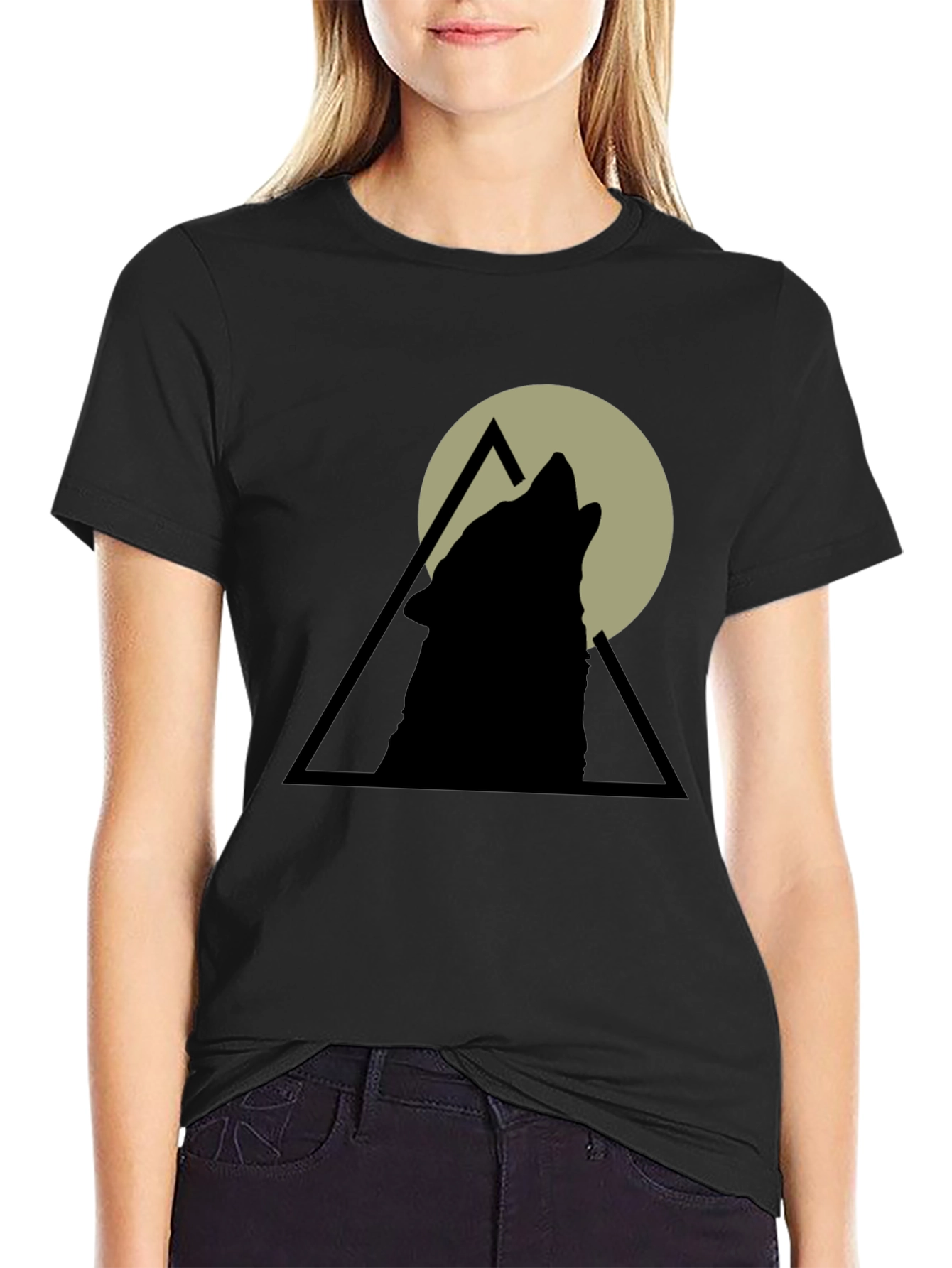 Black Wolf Howl Graphic Tee - Black Cotton T-Shirt view 2