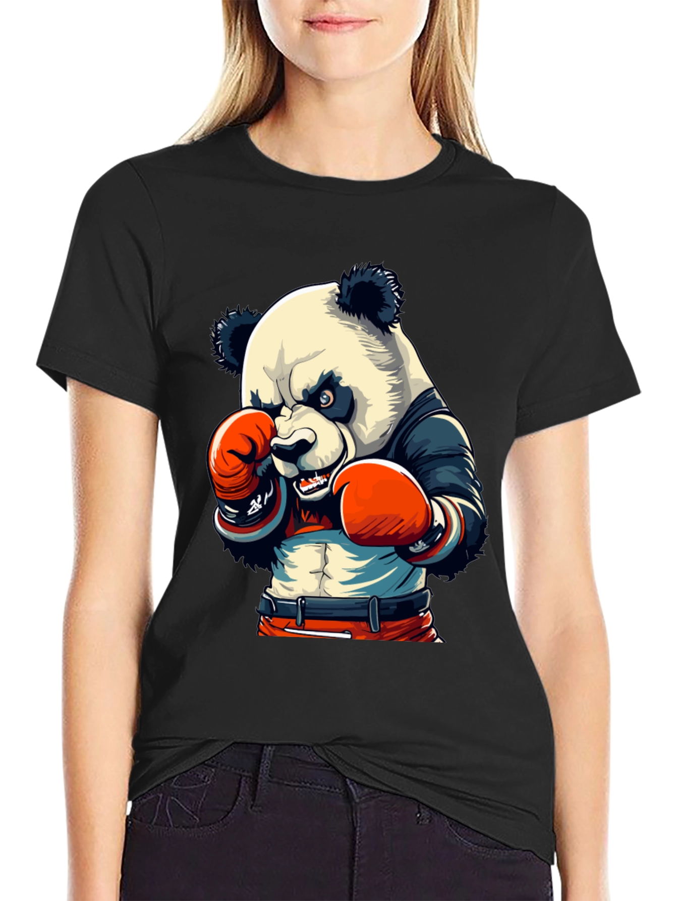 Black Panda Boxer Graphic Tee - Men's Black T-Shirt view 2